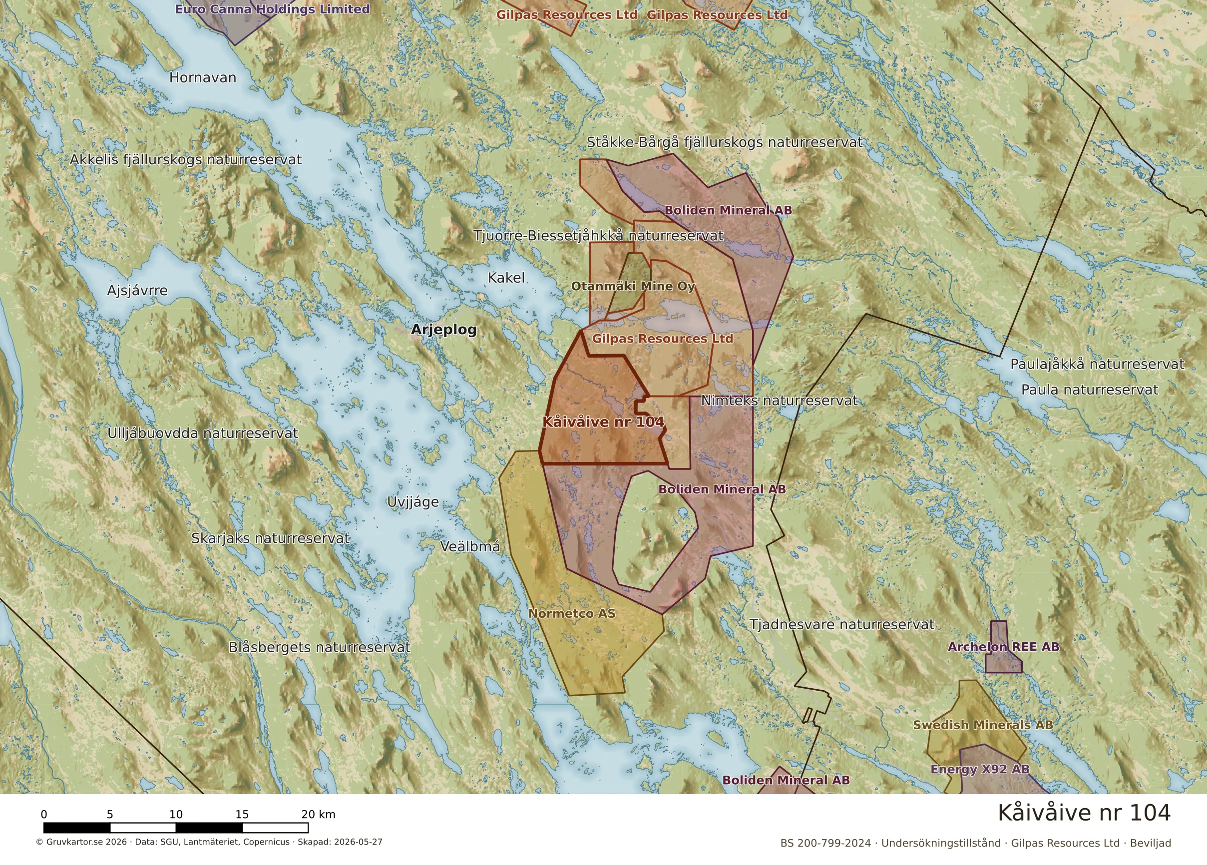 Översiktskarta över Kåivåive nr 104 i sitt landskap