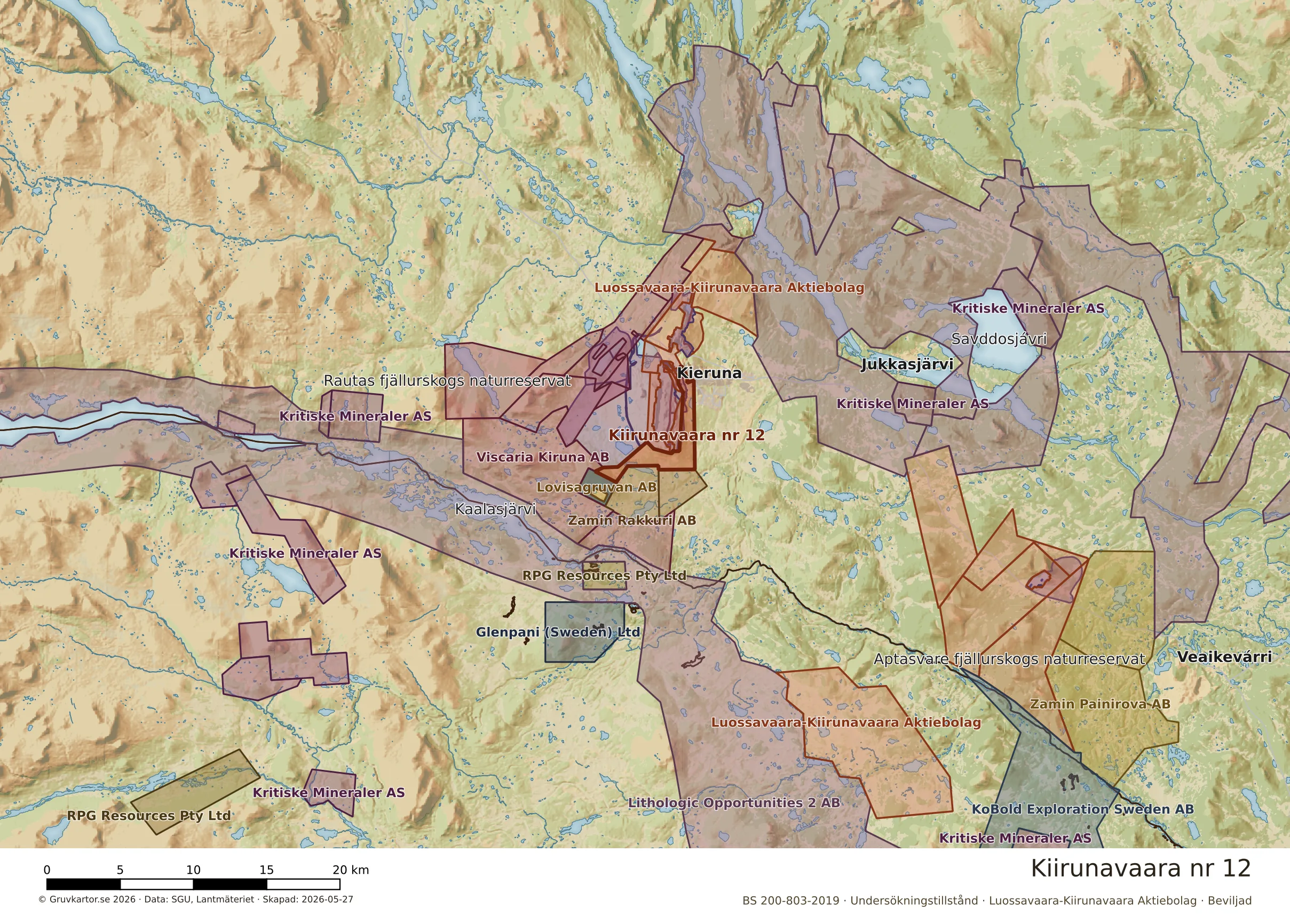 Översiktskarta över Kiirunavaara nr 12 i sitt landskap