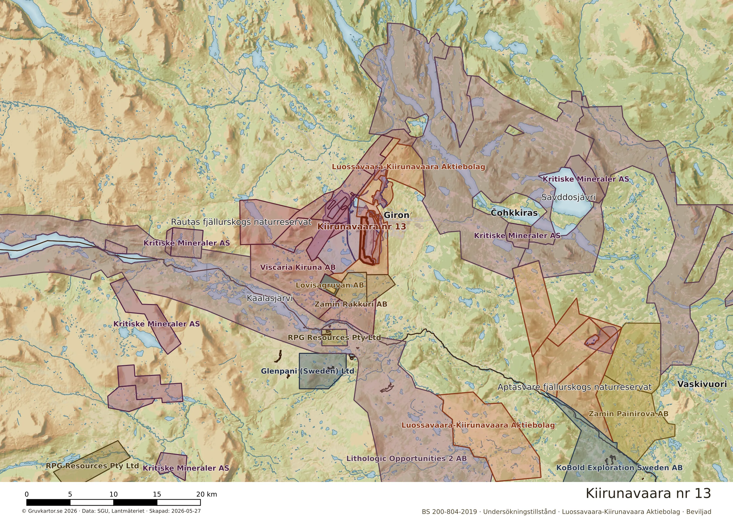 Översiktskarta över Kiirunavaara nr 13 i sitt landskap