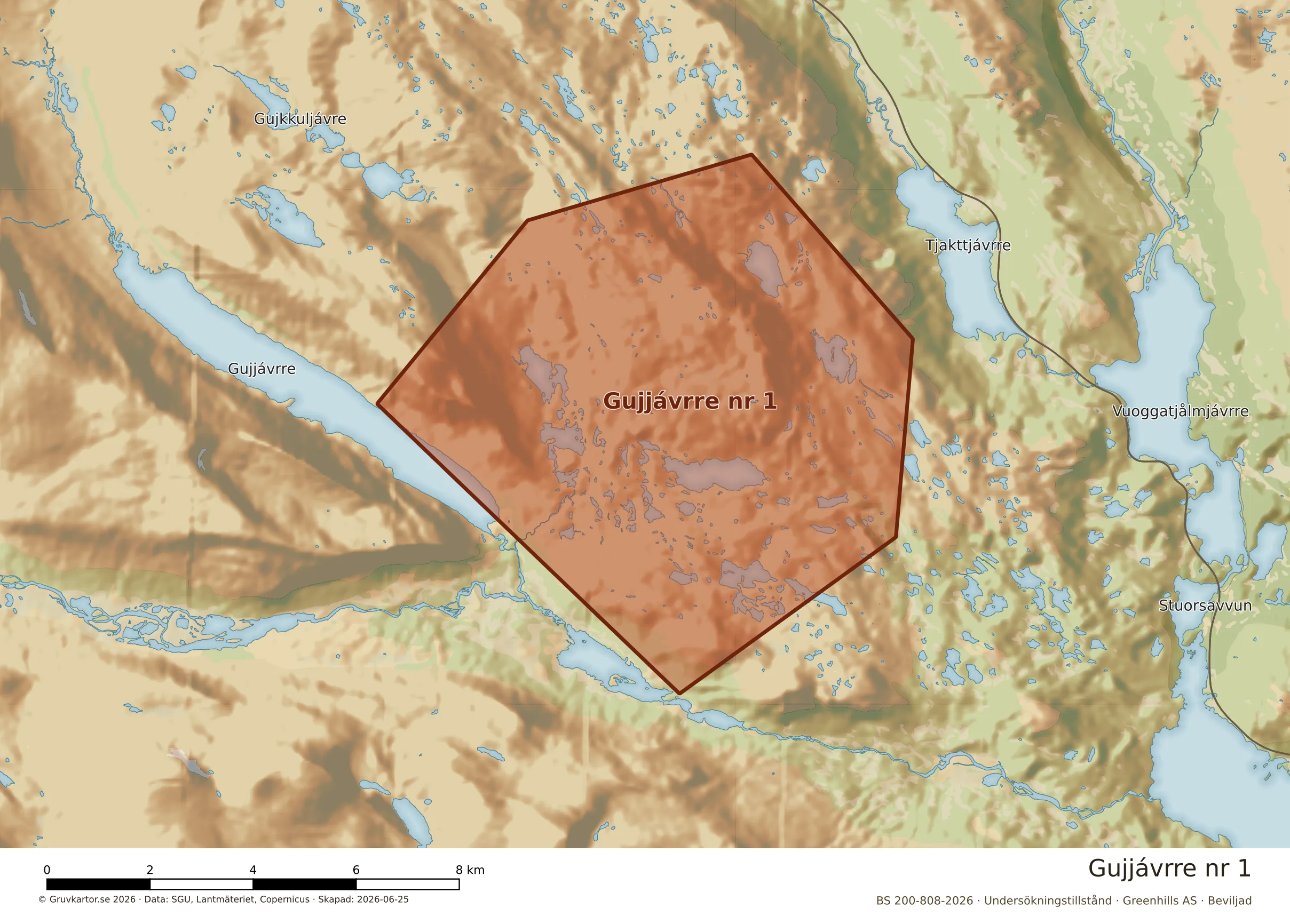 Närkarta över Gujjávrre nr 1