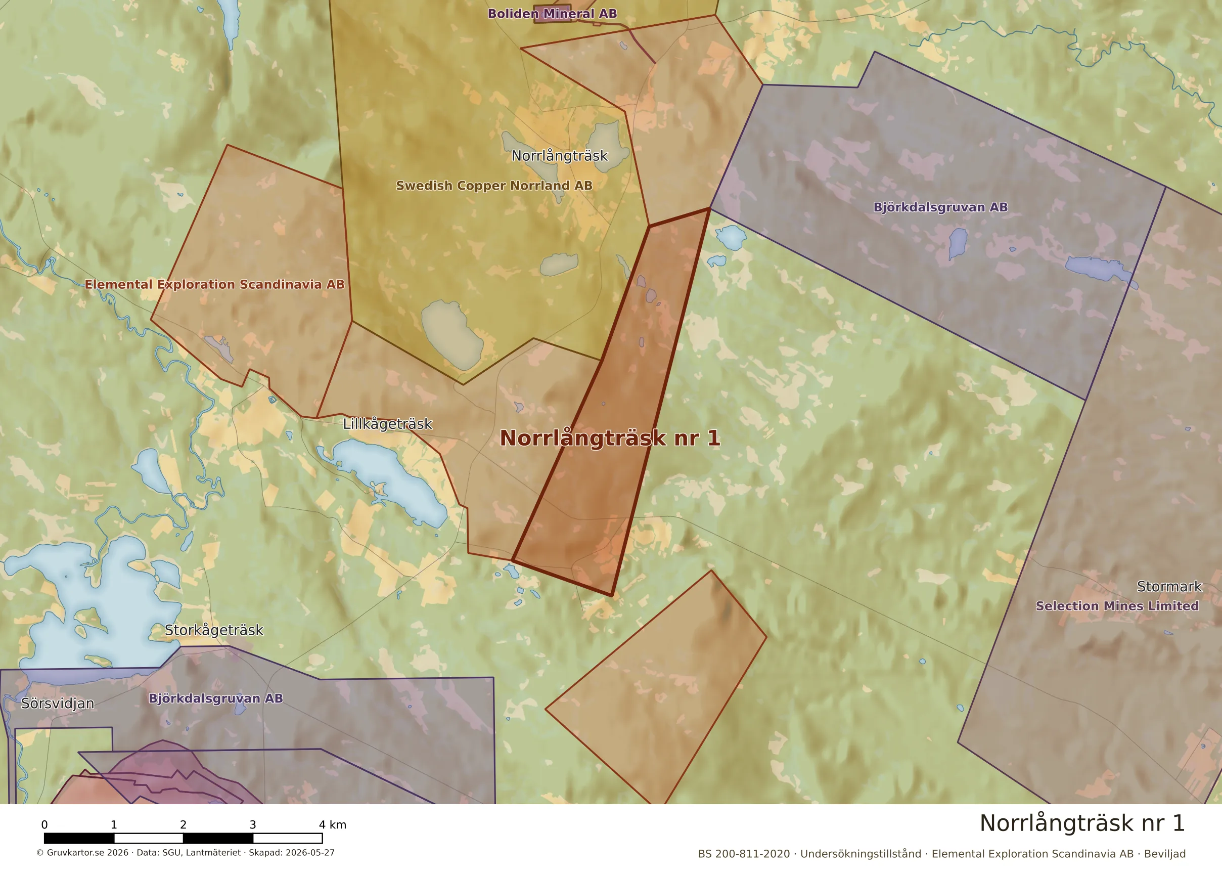 Närkarta över Norrlångträsk nr 1