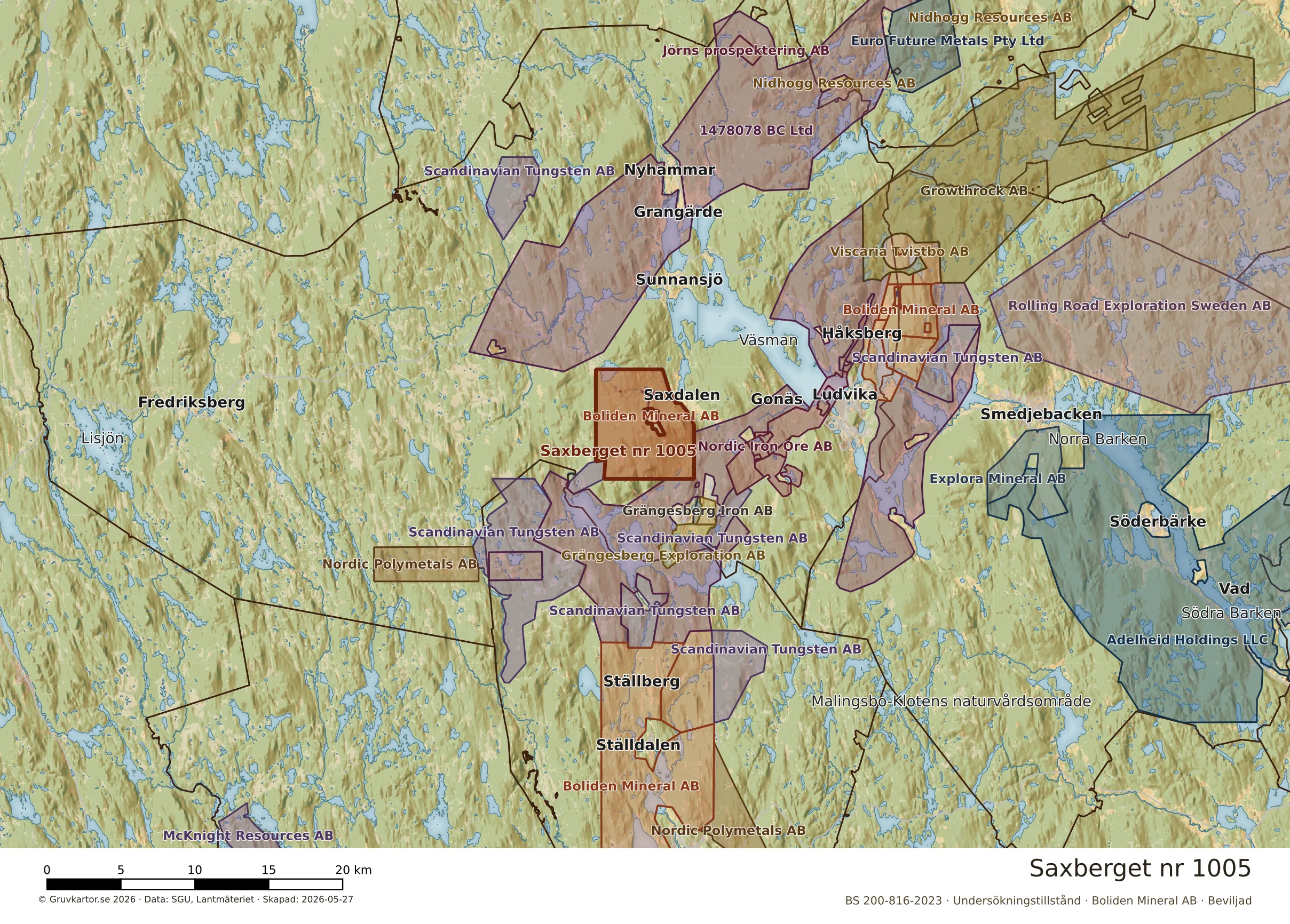 Översiktskarta över Saxberget nr 1005 i sitt landskap