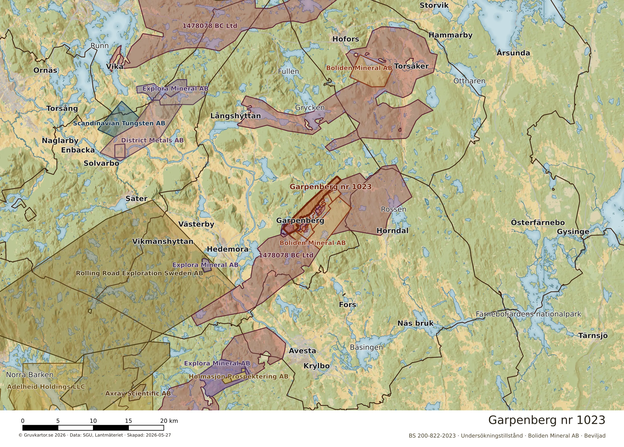 Översiktskarta över Garpenberg nr 1023 i sitt landskap