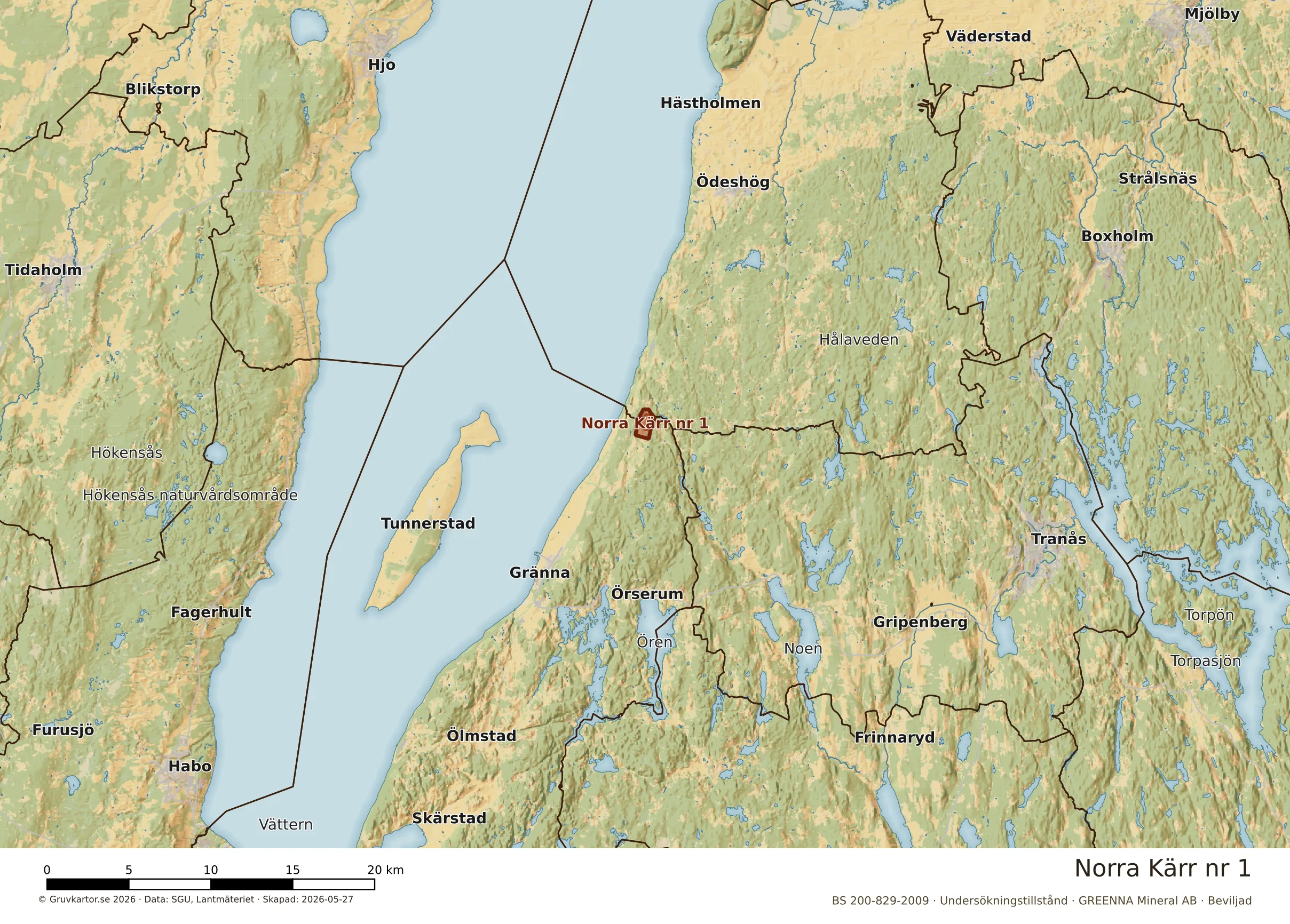Översiktskarta över Norra Kärr nr 1 i sitt landskap