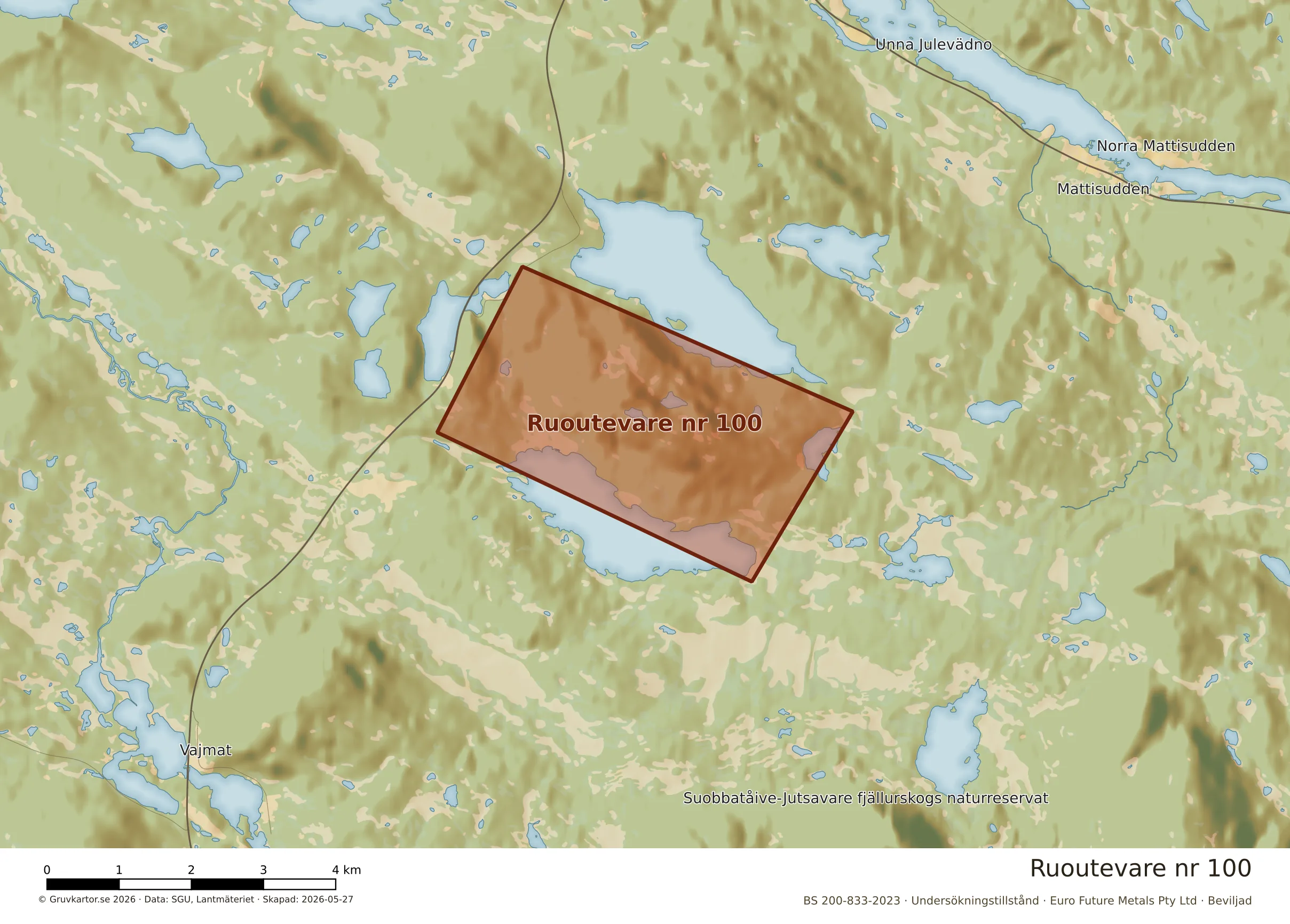 Närkarta över Ruoutevare nr 100