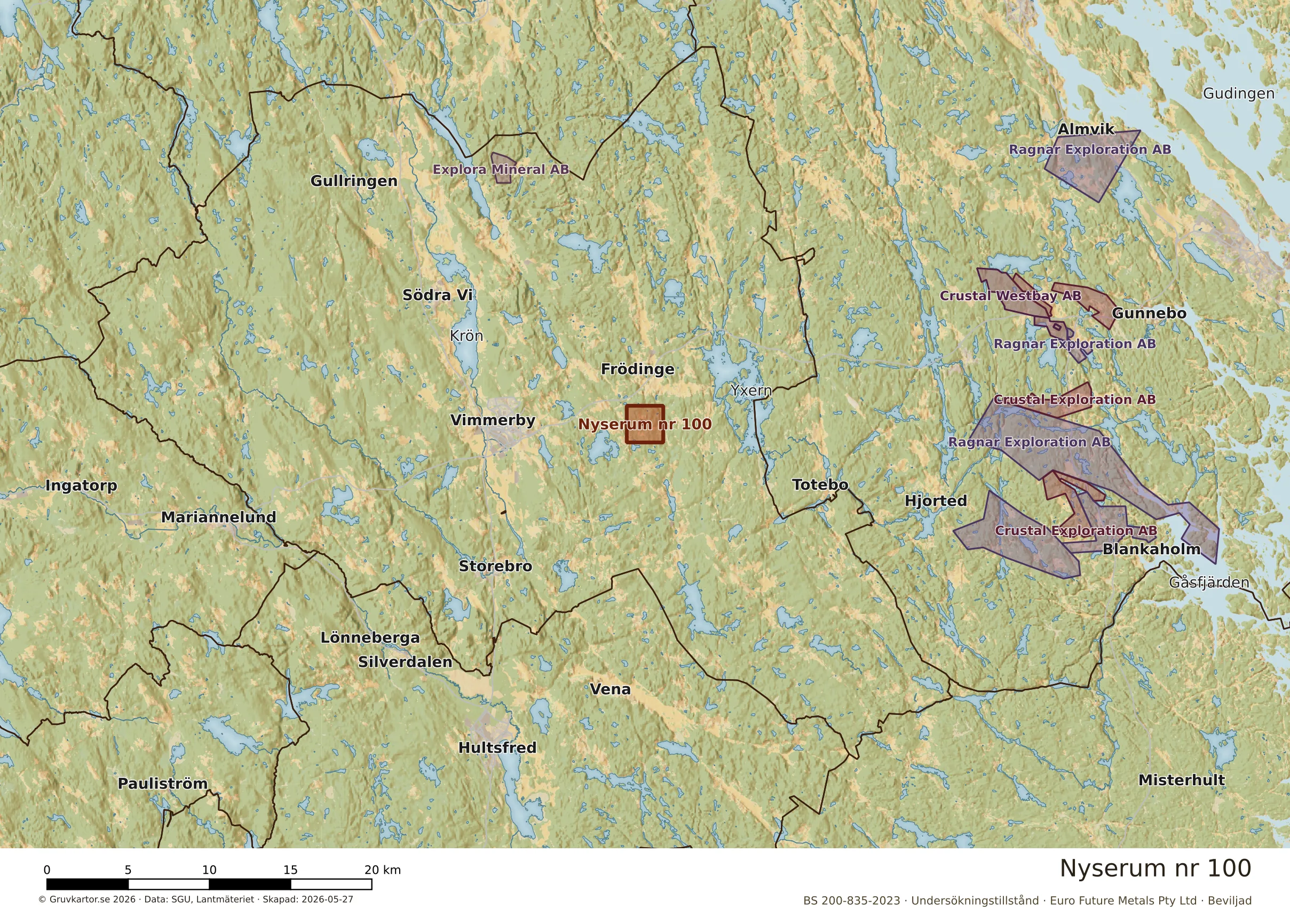 Översiktskarta över Nyserum nr 100 i sitt landskap