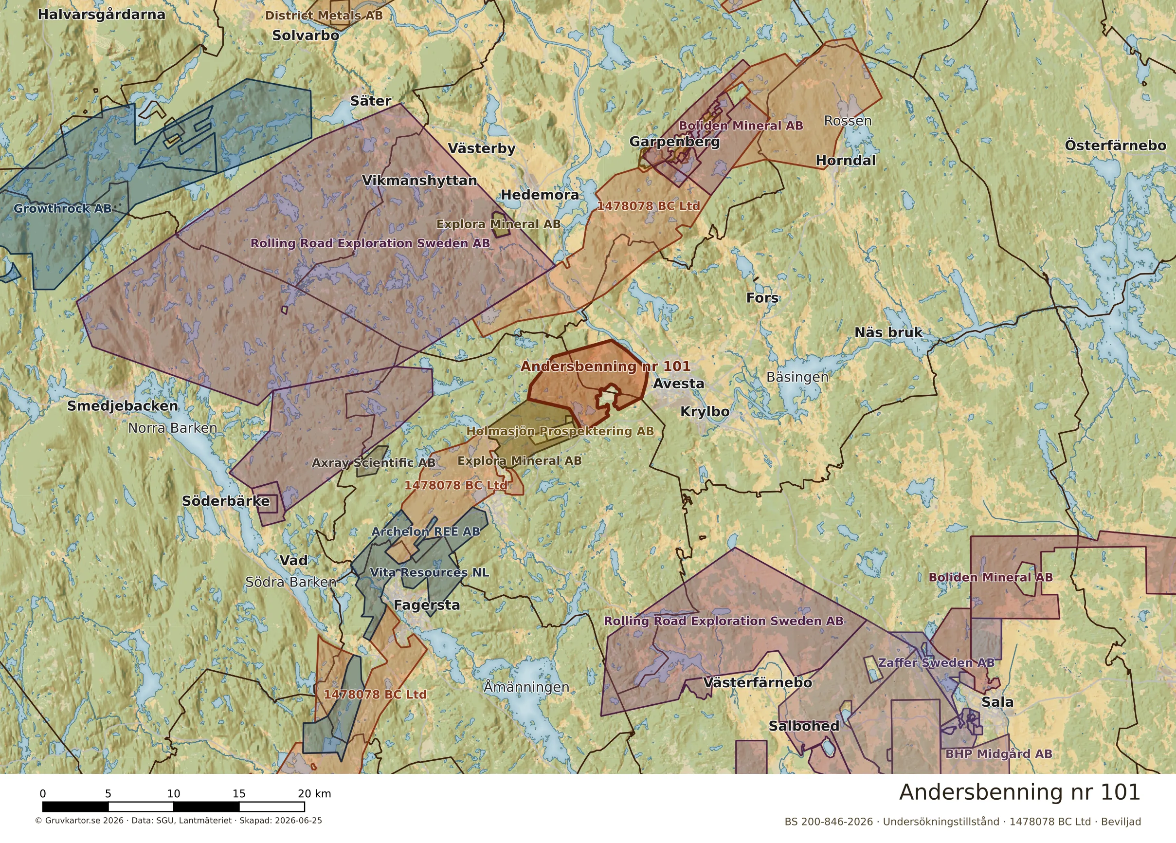 Översiktskarta över Andersbenning nr 101 i sitt landskap