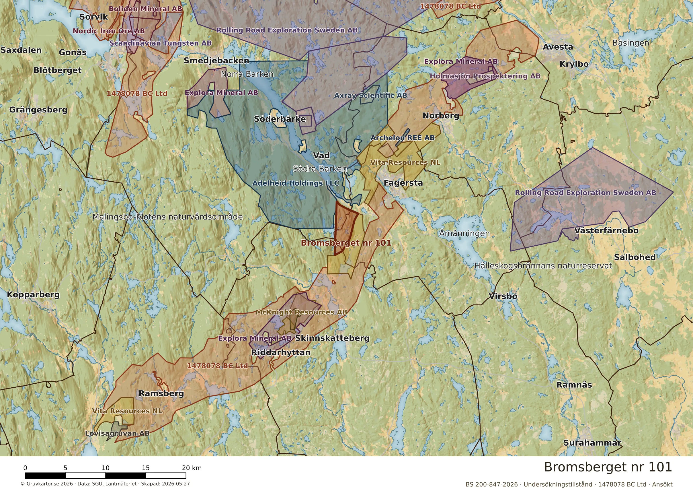 Översiktskarta över Bromsberget nr 101 i sitt landskap