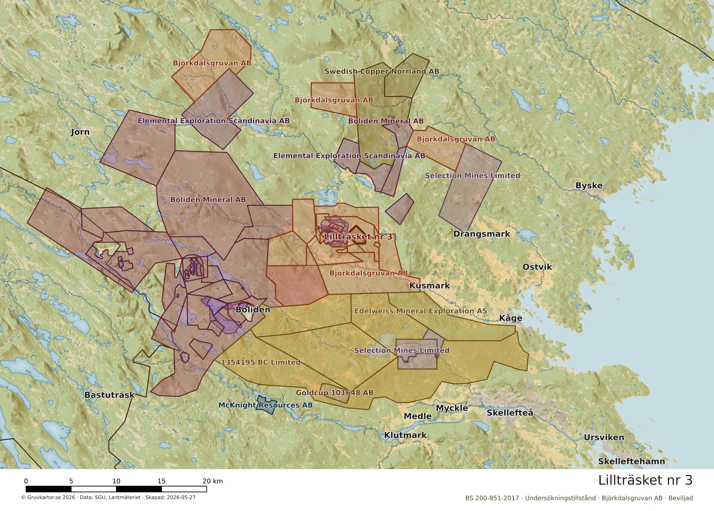Översiktskarta över Lillträsket nr 3 i sitt landskap