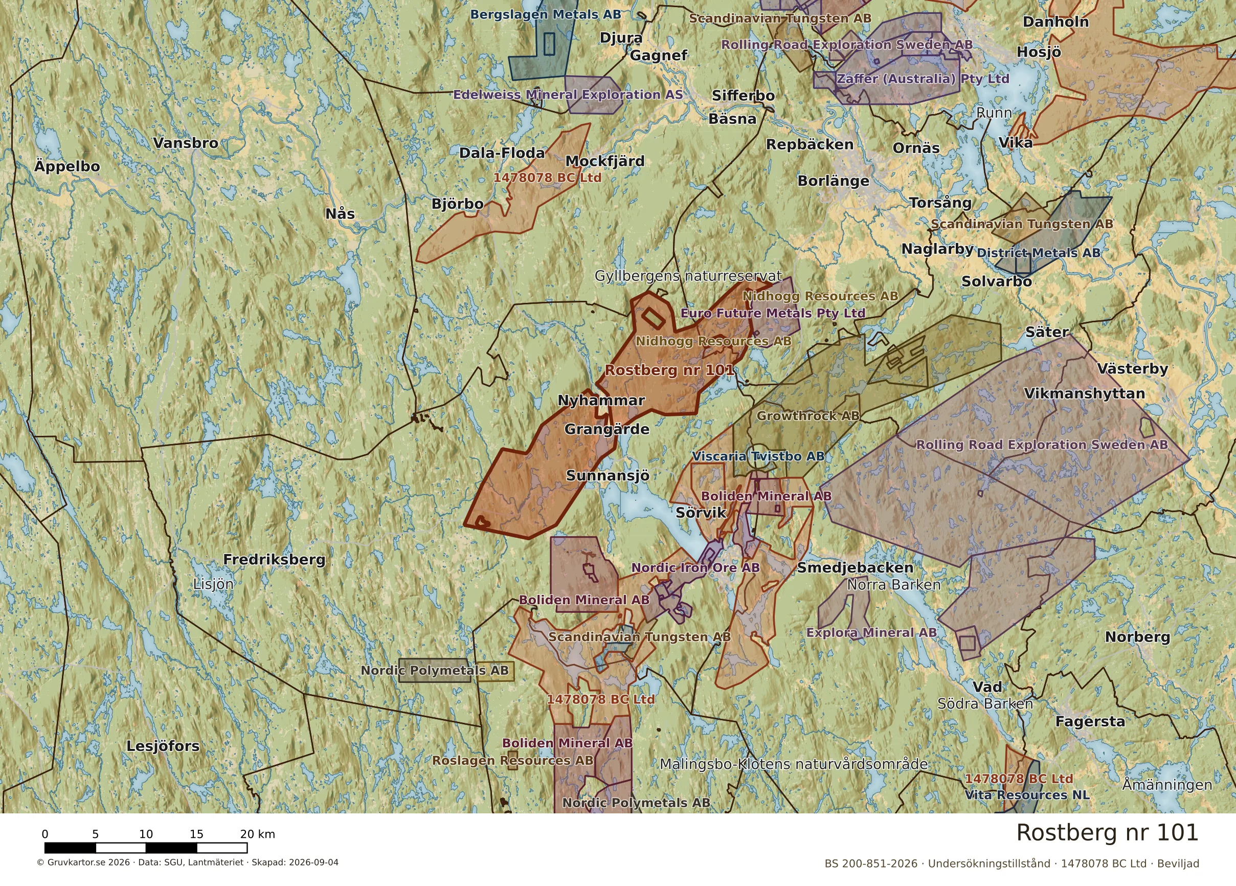 Översiktskarta över Rostberg nr 101 i sitt landskap