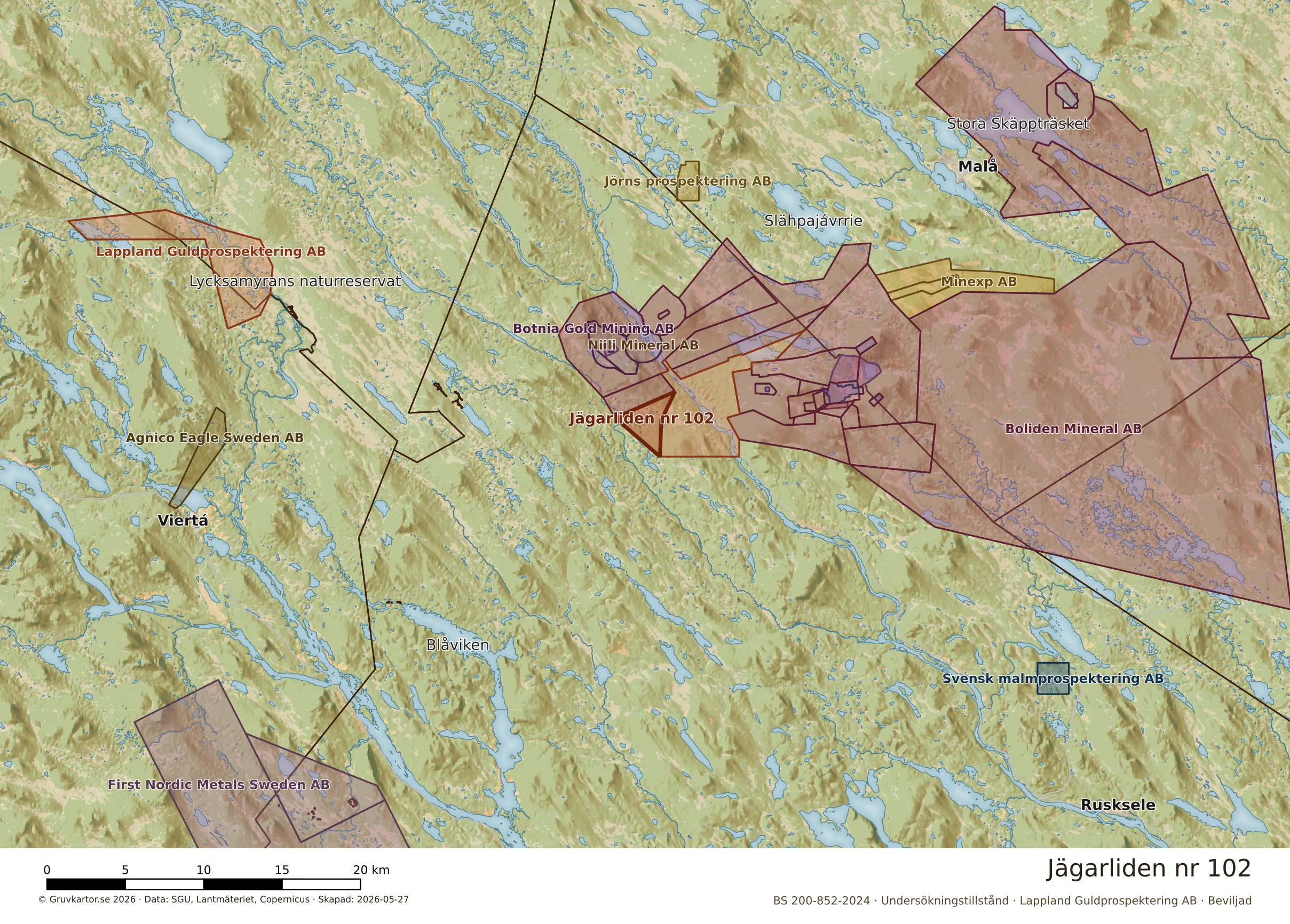 Översiktskarta över Jägarliden nr 102 i sitt landskap