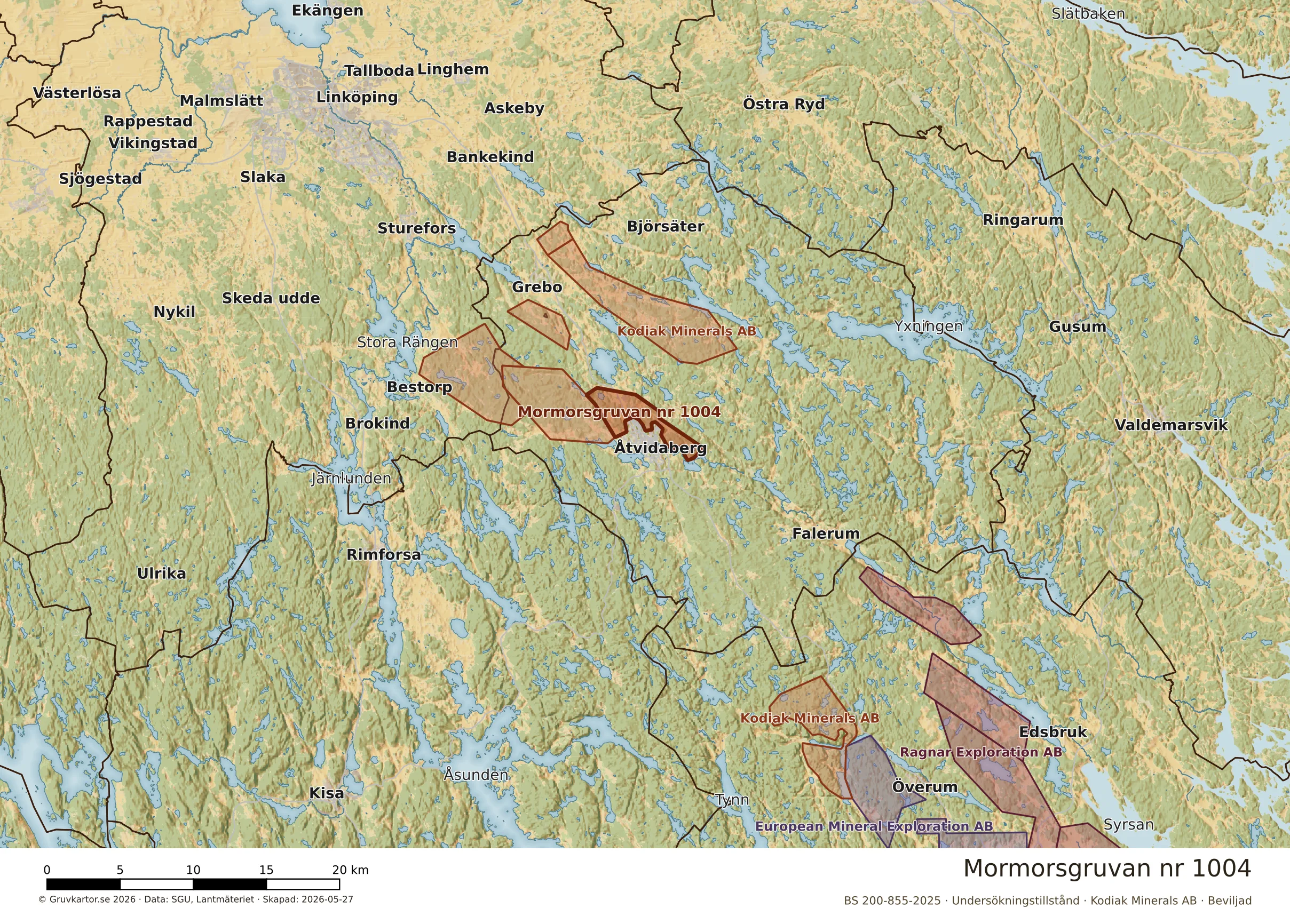 Översiktskarta över Mormorsgruvan nr 1004 i sitt landskap
