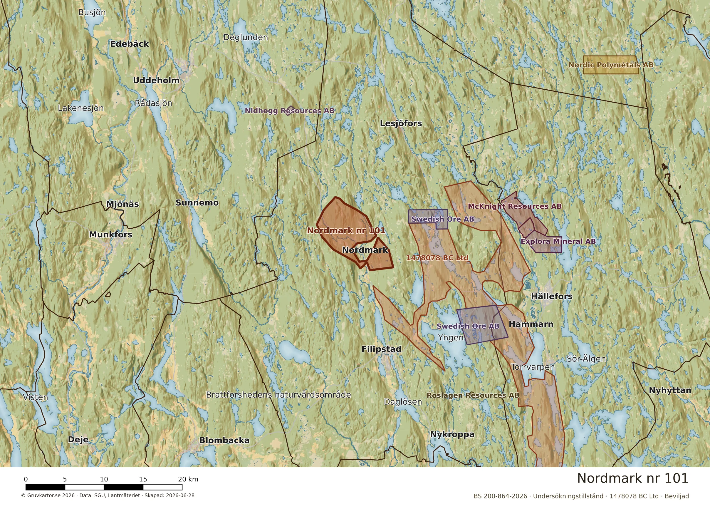 Översiktskarta över Nordmark nr 101 i sitt landskap