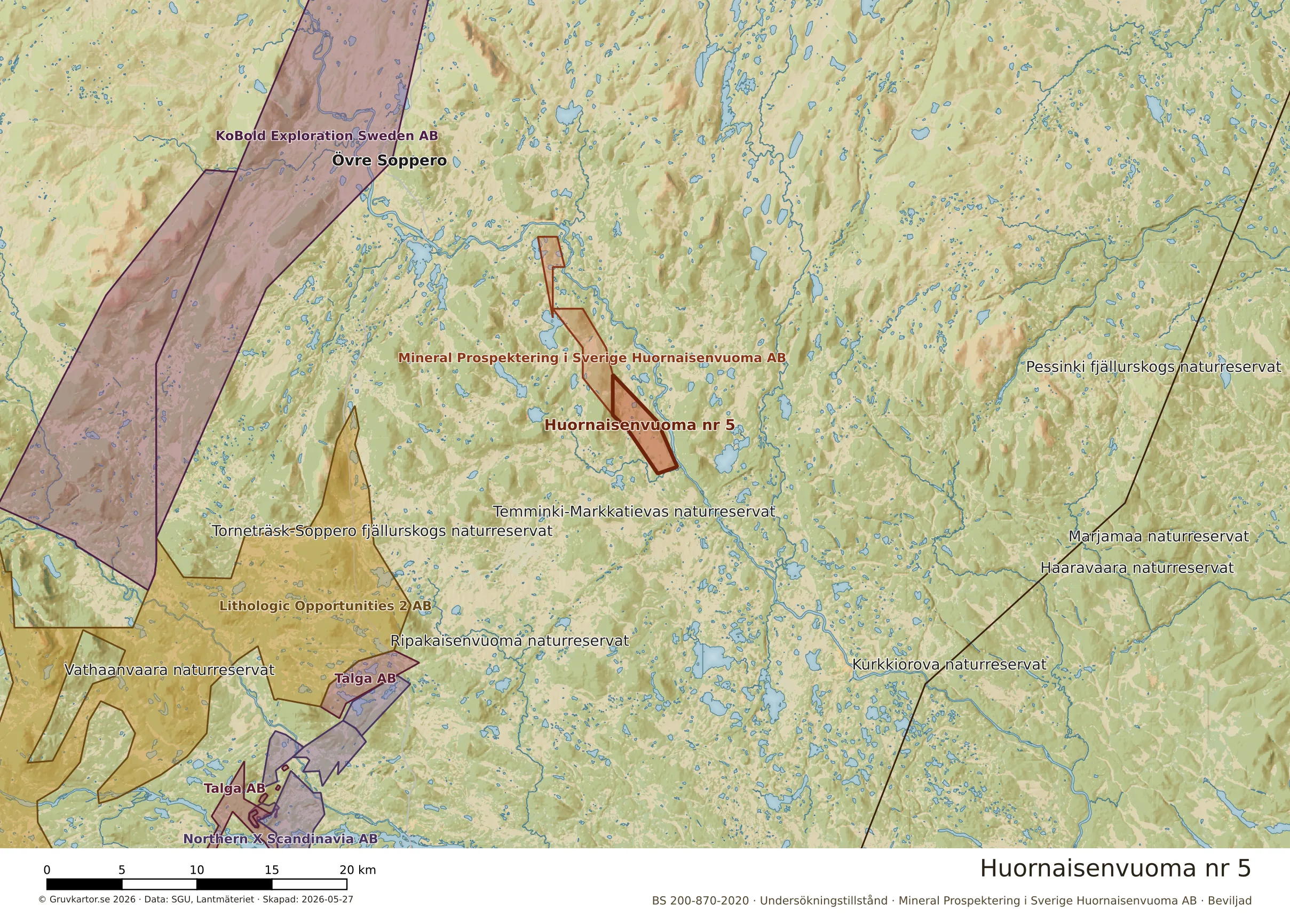 Översiktskarta över Huornaisenvuoma nr 5 i sitt landskap