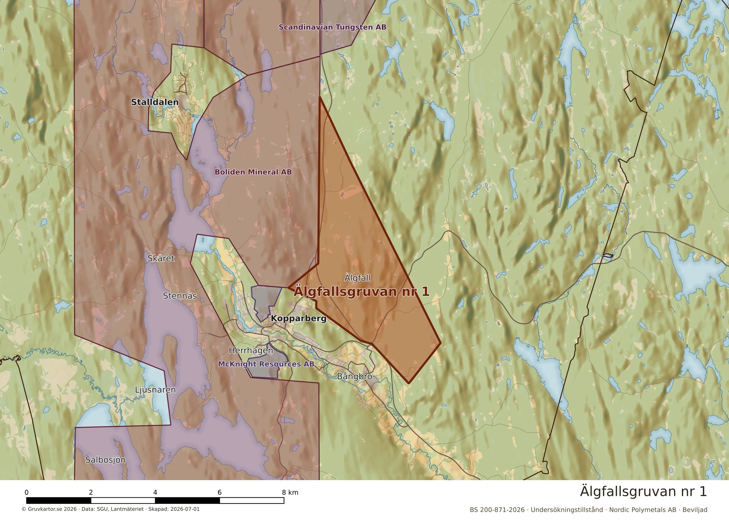 Närkarta över Älgfallsgruvan nr 1