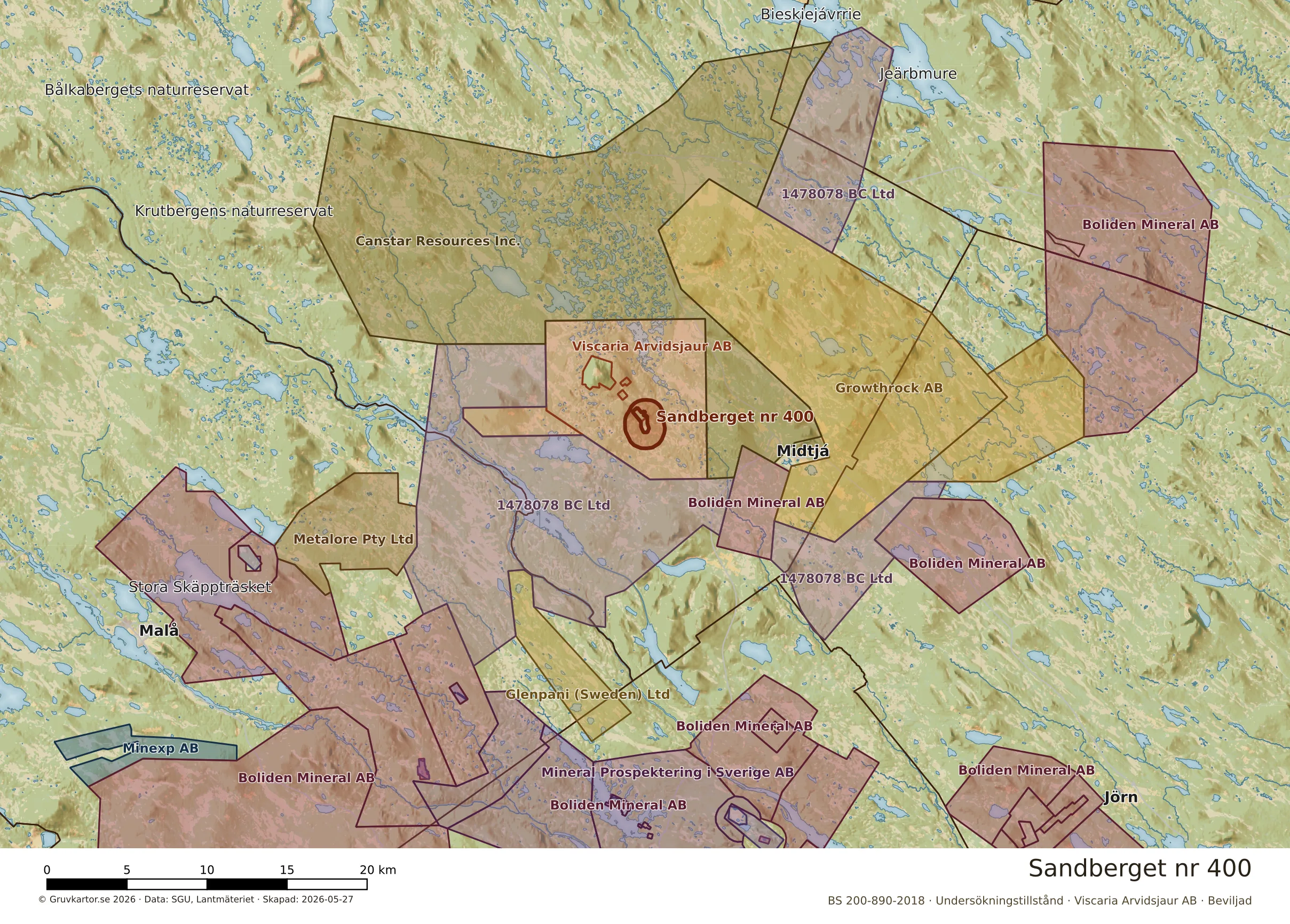 Översiktskarta över Sandberget nr 400 i sitt landskap