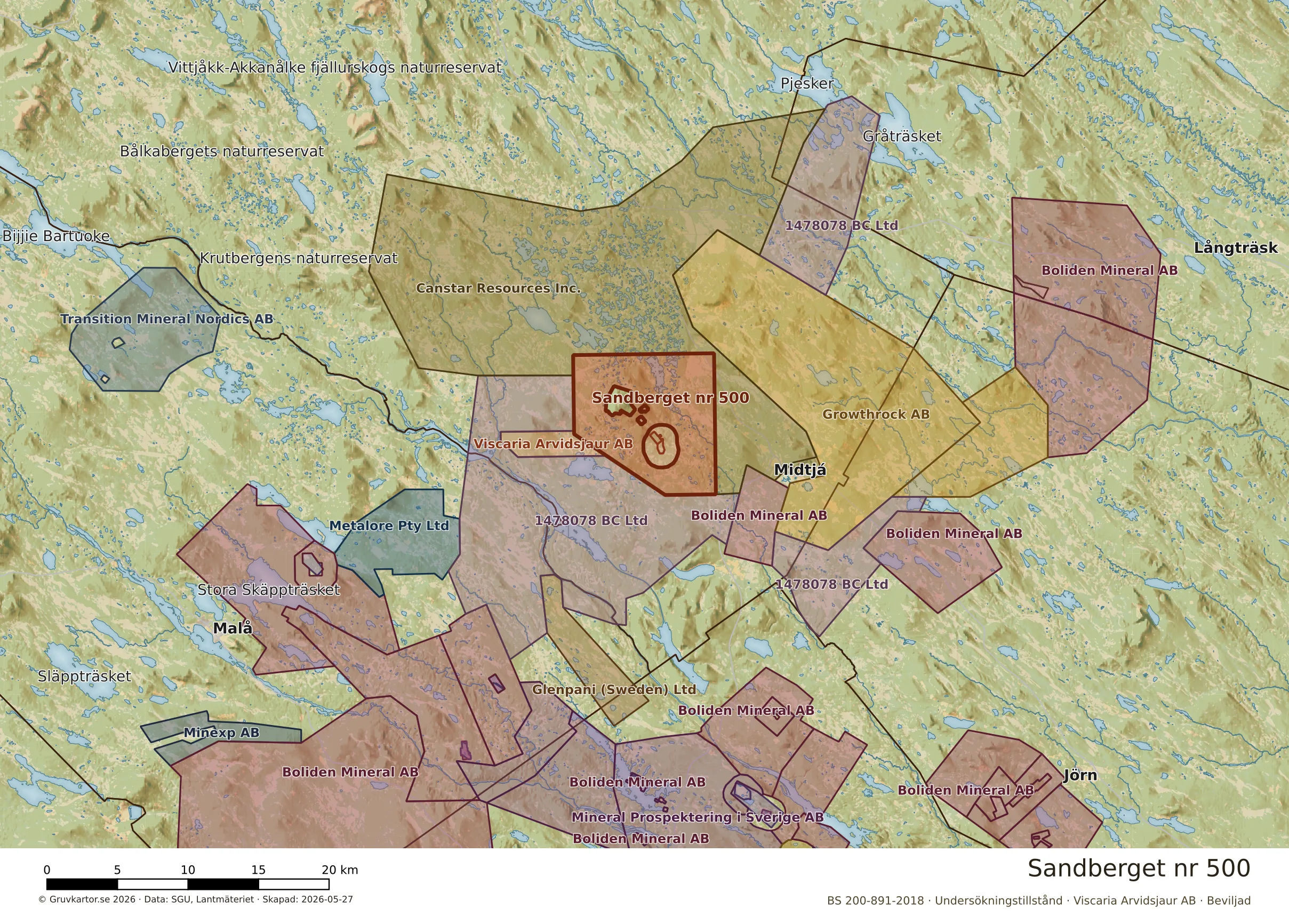 Översiktskarta över Sandberget nr 500 i sitt landskap