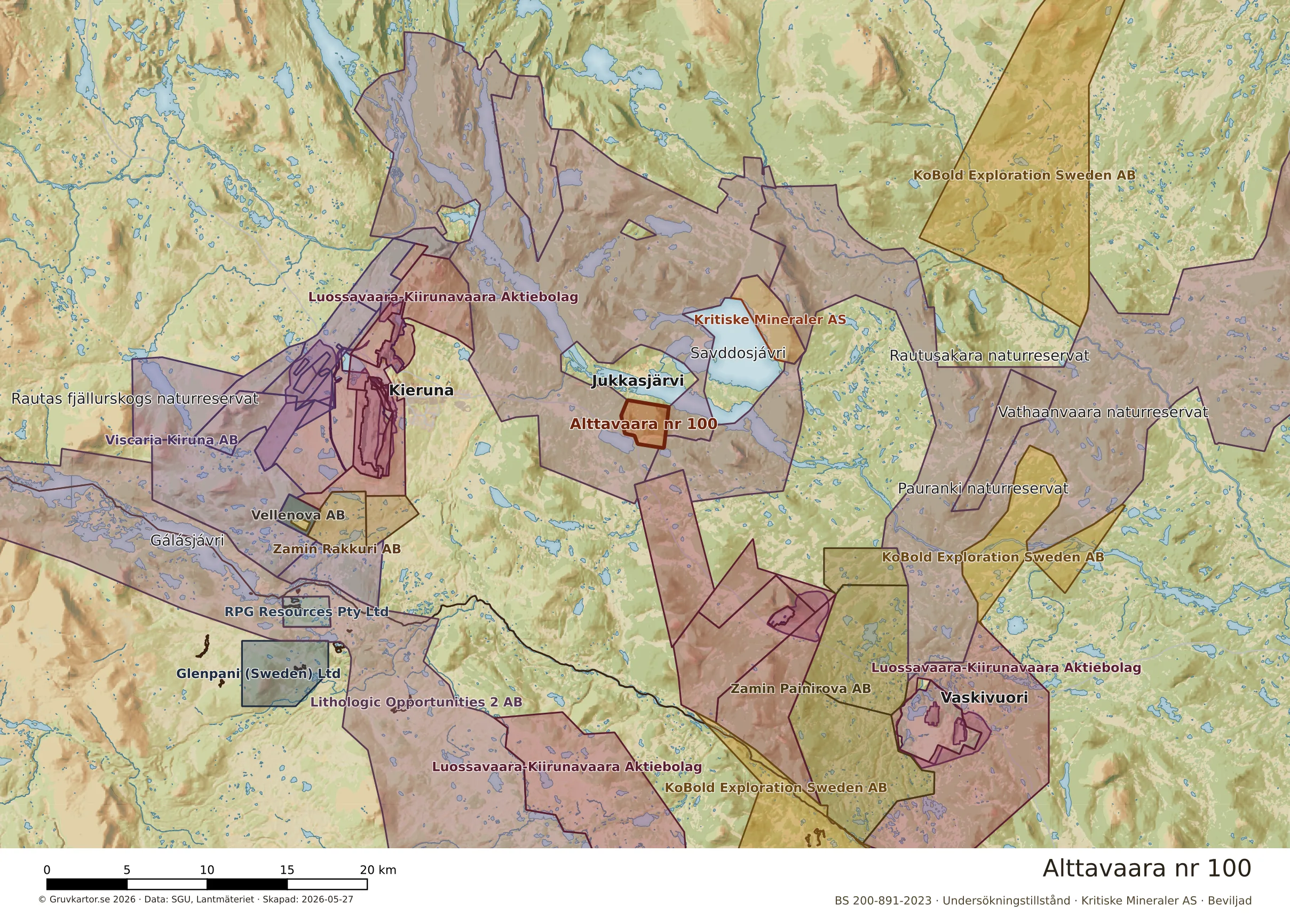 Översiktskarta över Alttavaara nr 100 i sitt landskap