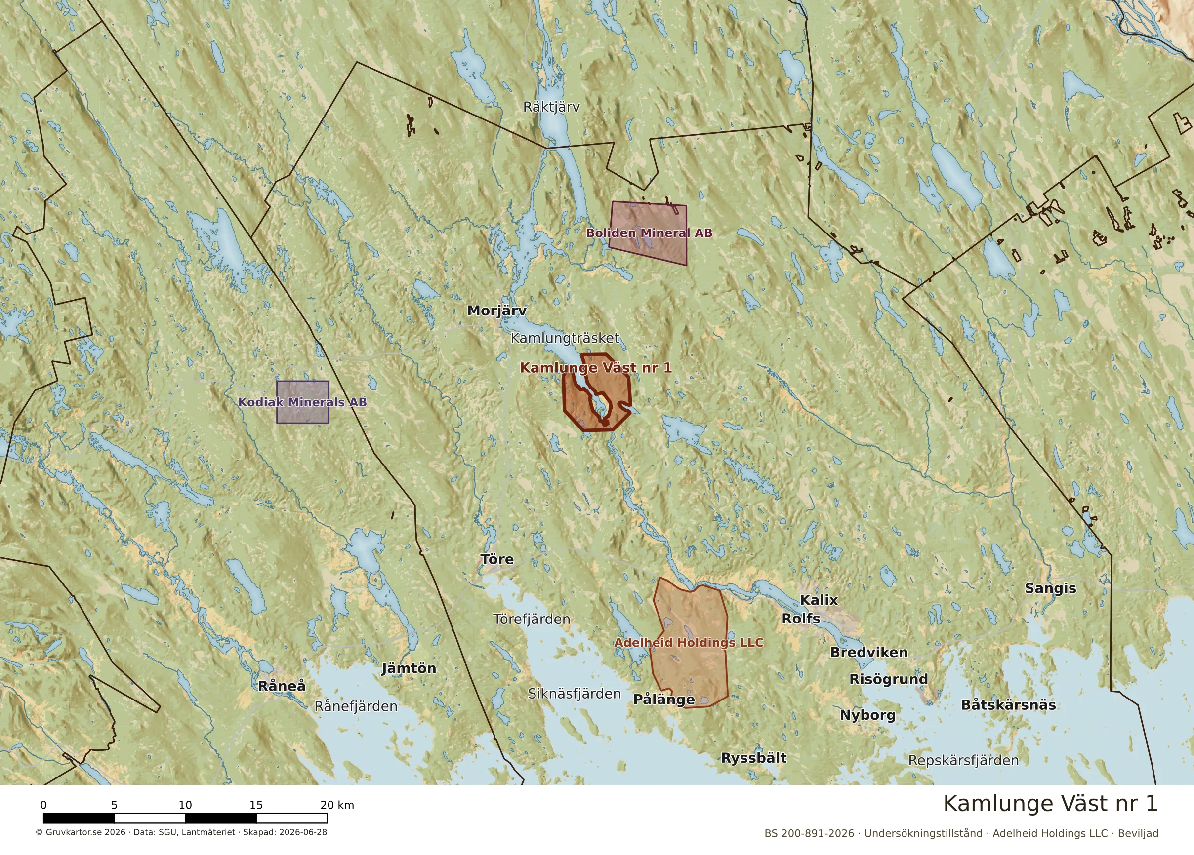Översiktskarta över Kamlunge Väst nr 1 i sitt landskap
