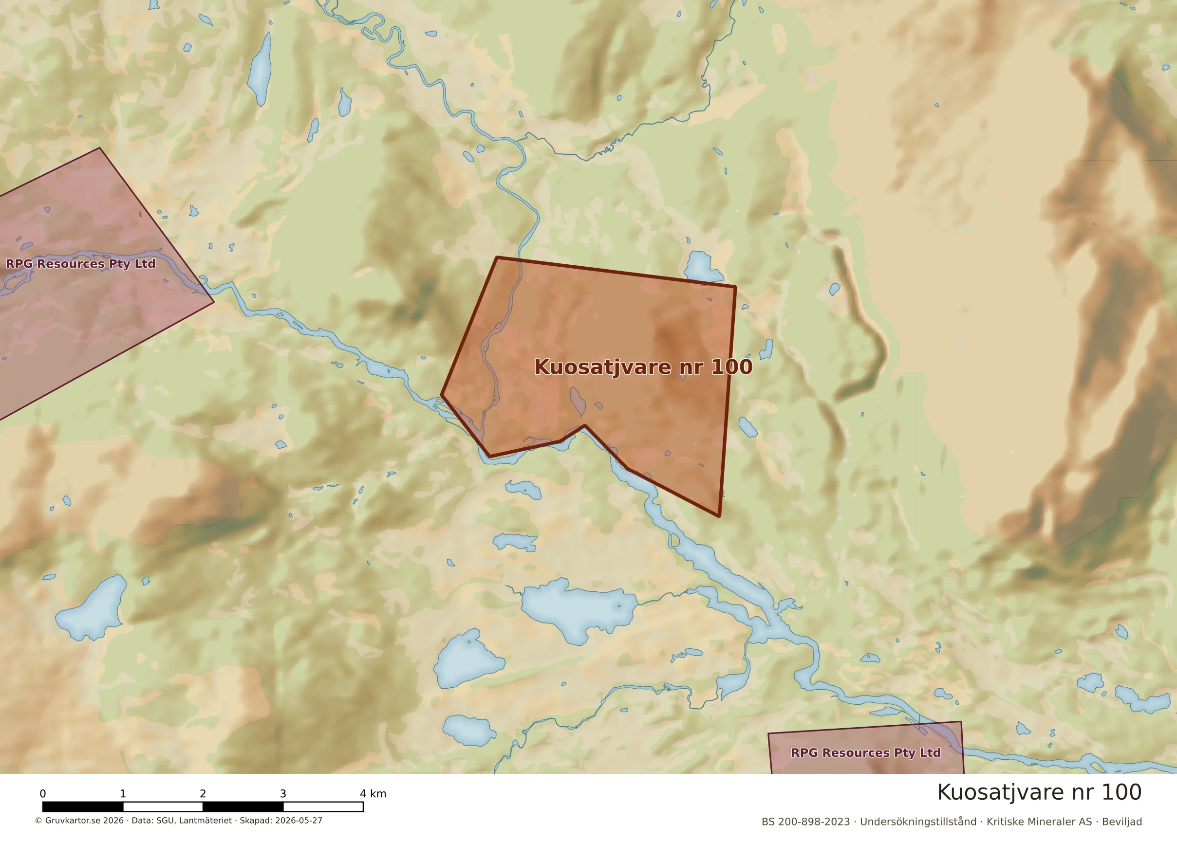 Närkarta över Kuosatjvare nr 100
