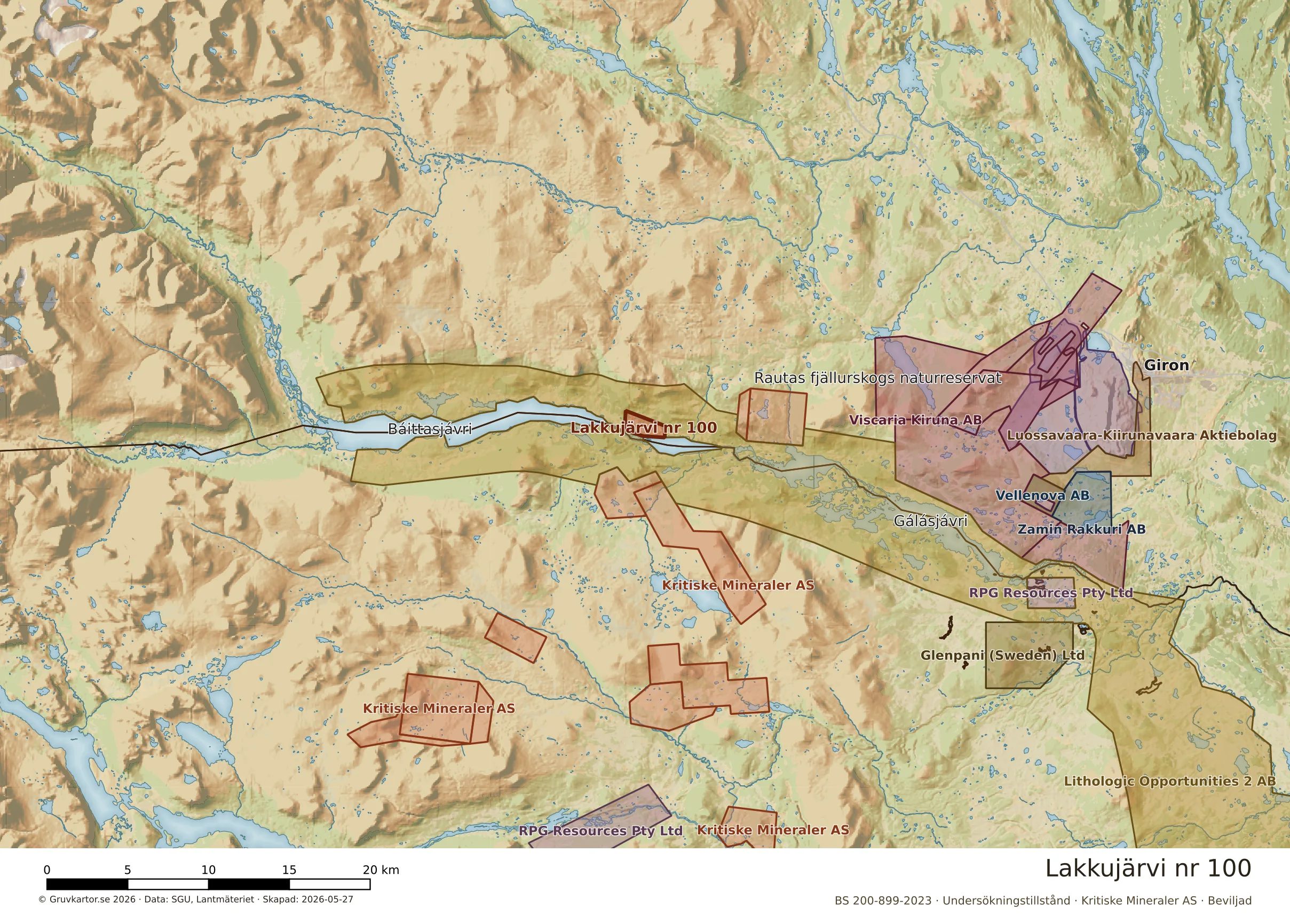 Översiktskarta över Lakkujärvi nr 100 i sitt landskap