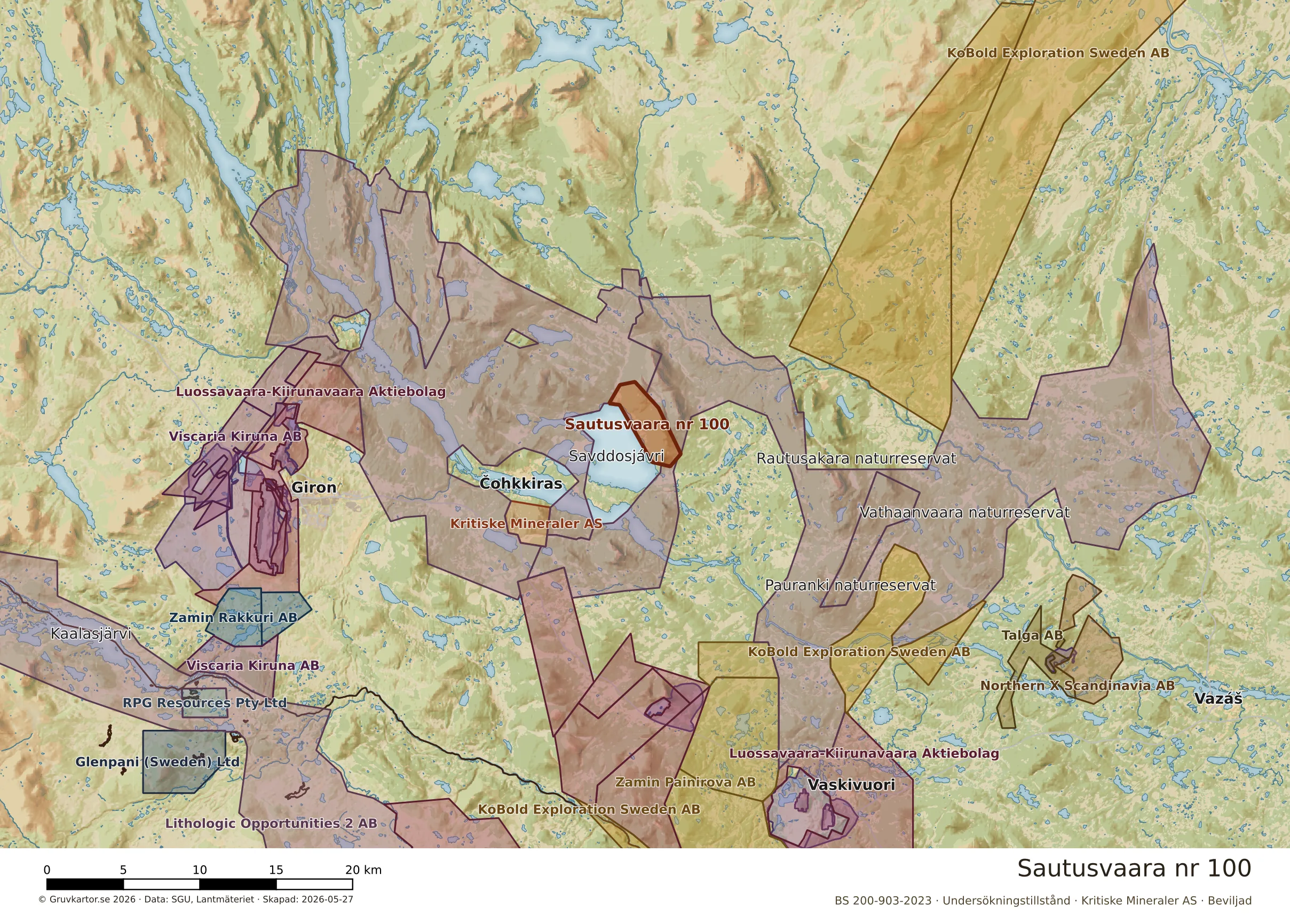 Översiktskarta över Sautusvaara nr 100 i sitt landskap