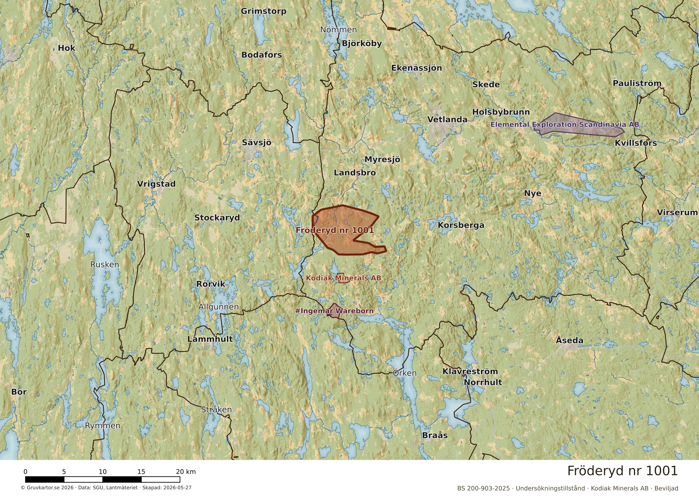 Översiktskarta över Fröderyd nr 1001 i sitt landskap