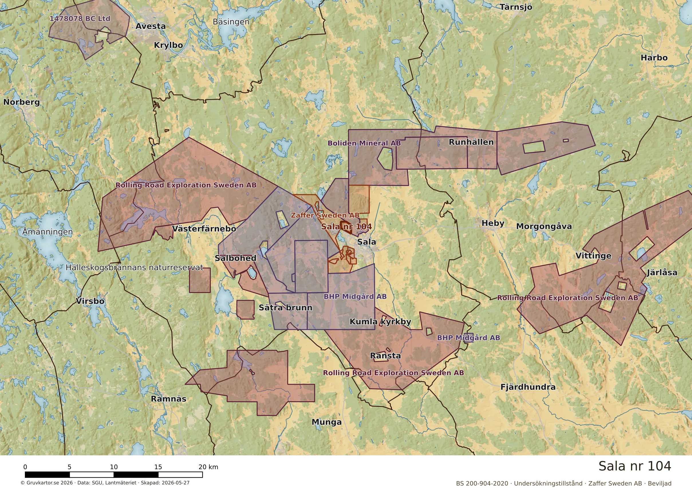 Översiktskarta över Sala nr 104 i sitt landskap