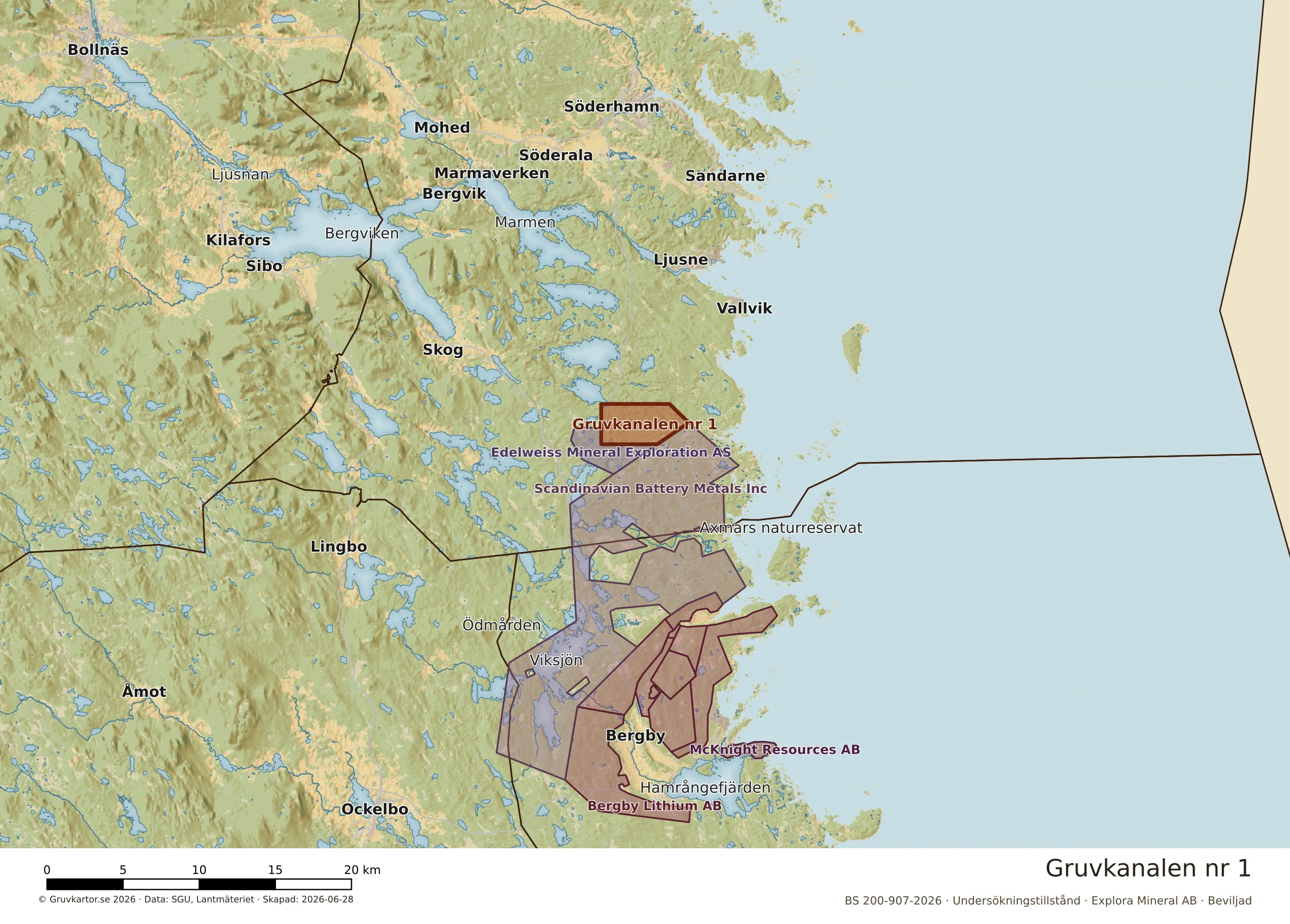 Översiktskarta över Gruvkanalen nr 1 i sitt landskap