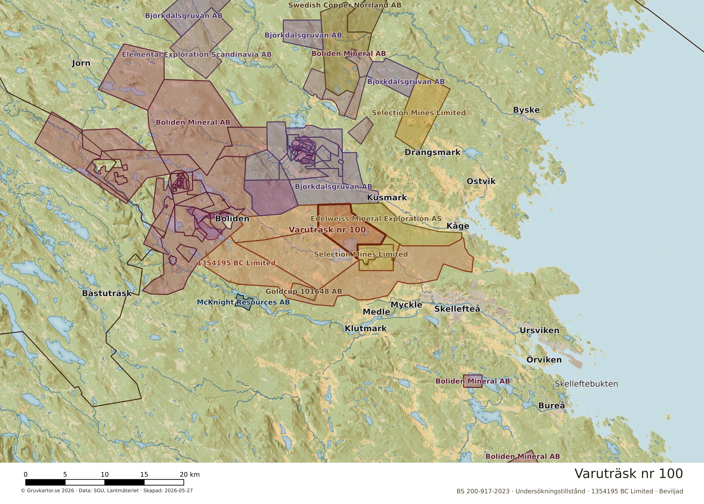 Översiktskarta över Varuträsk nr 100 i sitt landskap