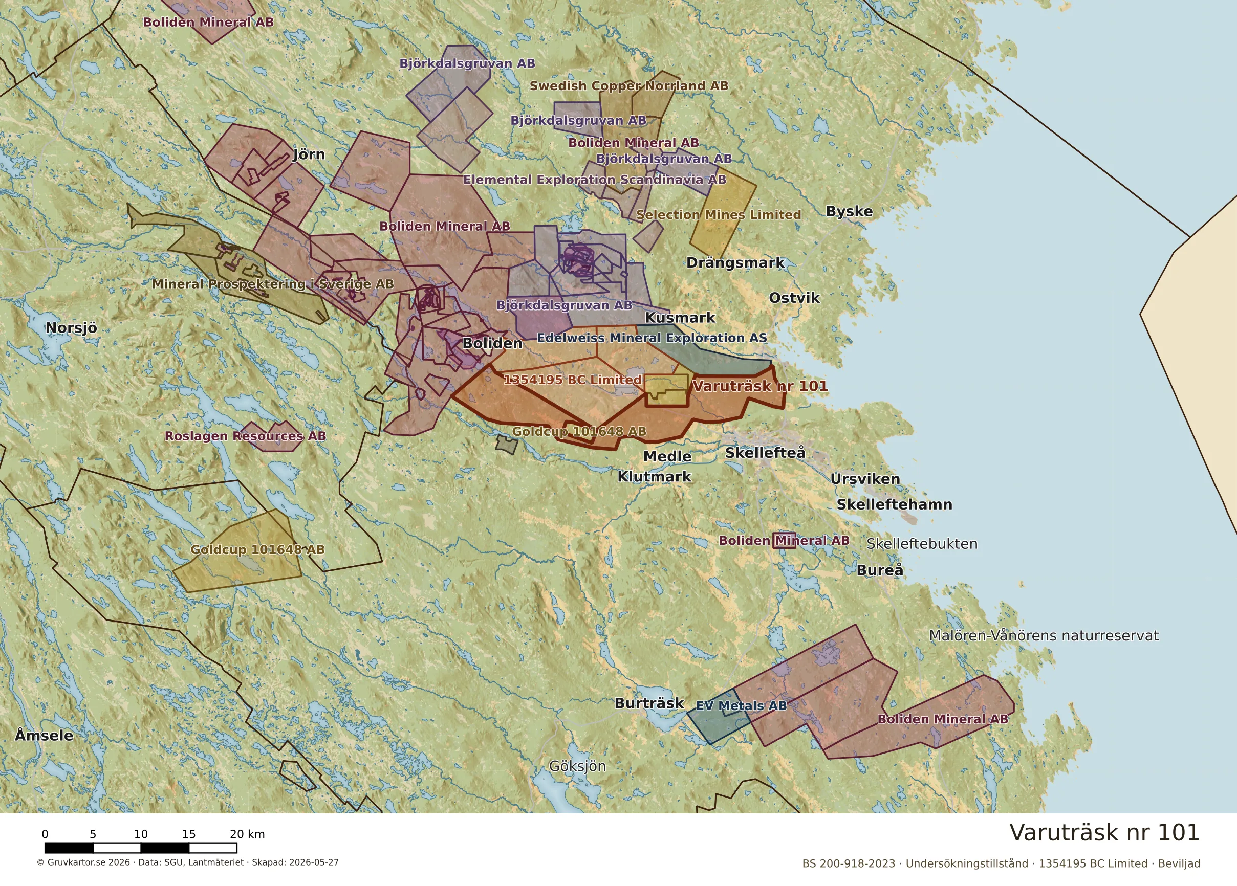 Översiktskarta över Varuträsk nr 101 i sitt landskap