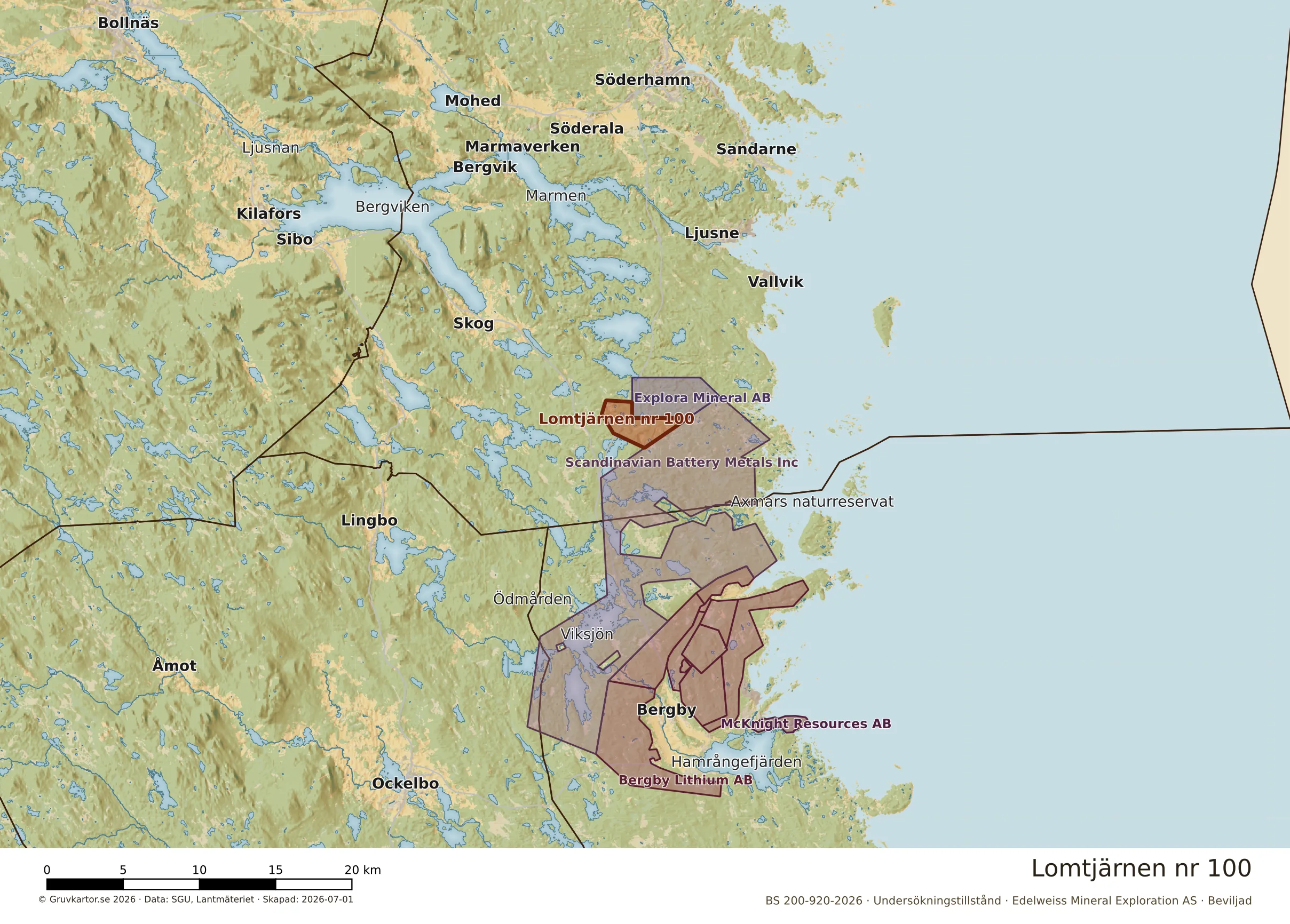 Översiktskarta över Lomtjärnen nr 100 i sitt landskap