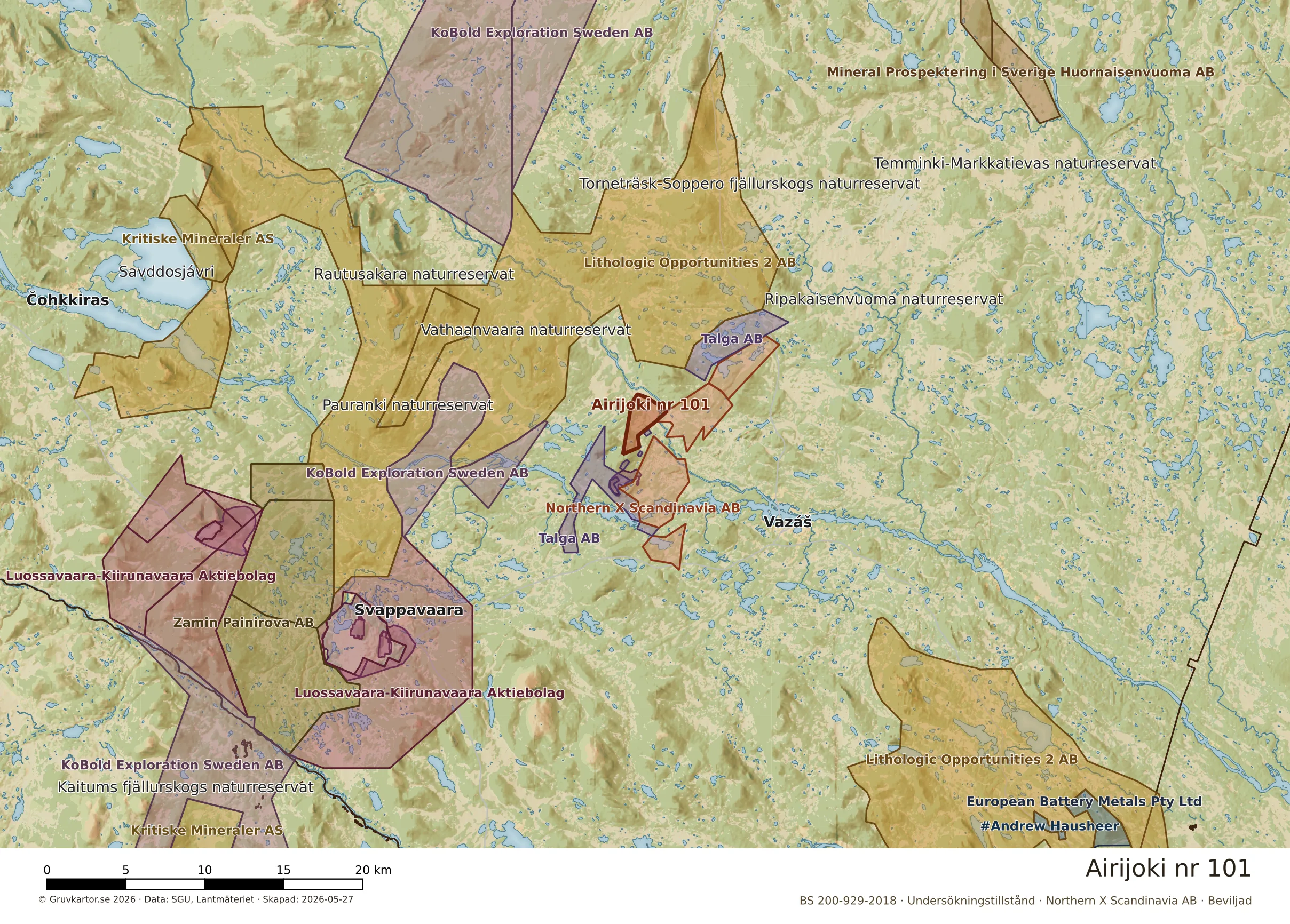 Översiktskarta över Airijoki nr 101 i sitt landskap