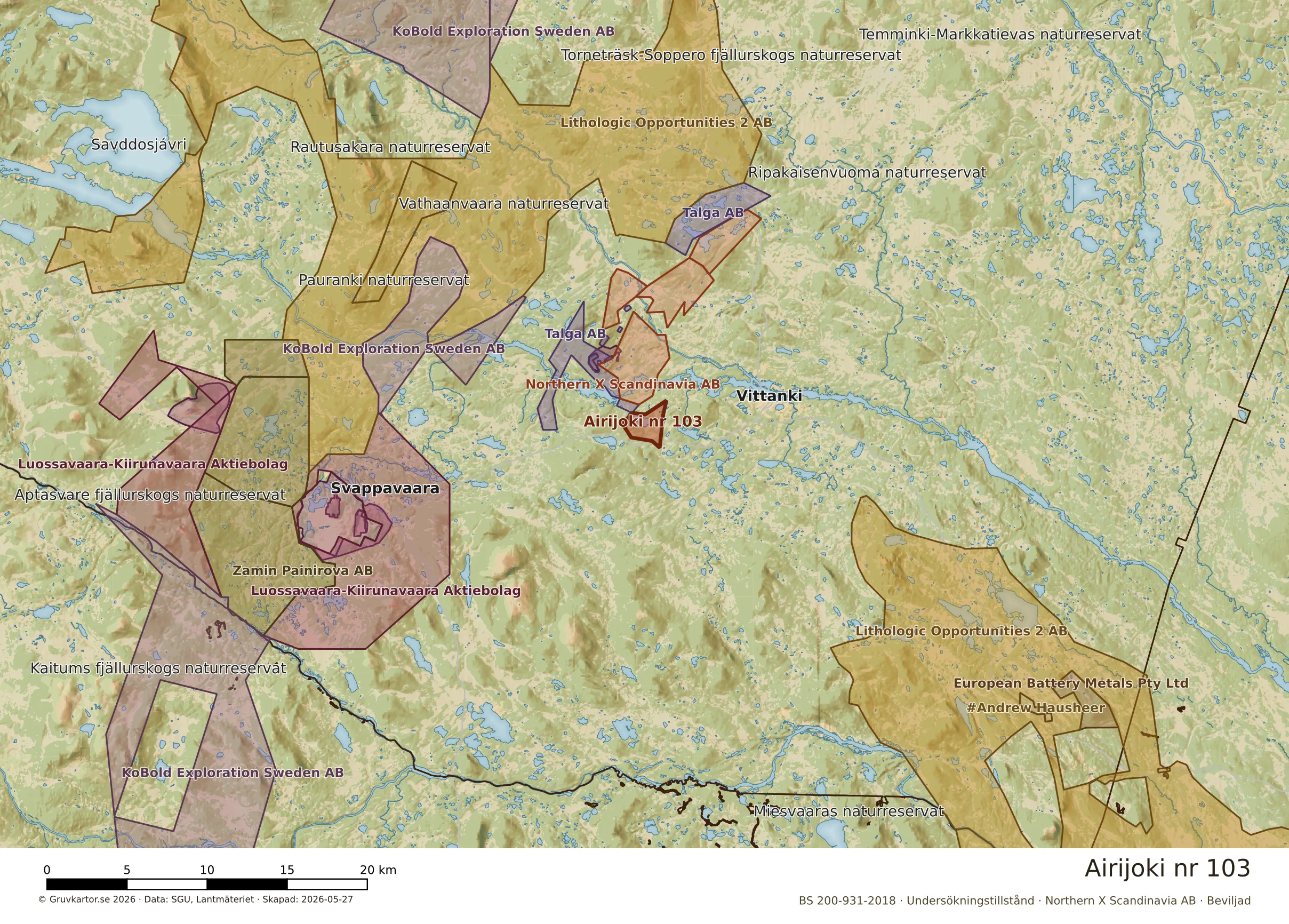 Översiktskarta över Airijoki nr 103 i sitt landskap