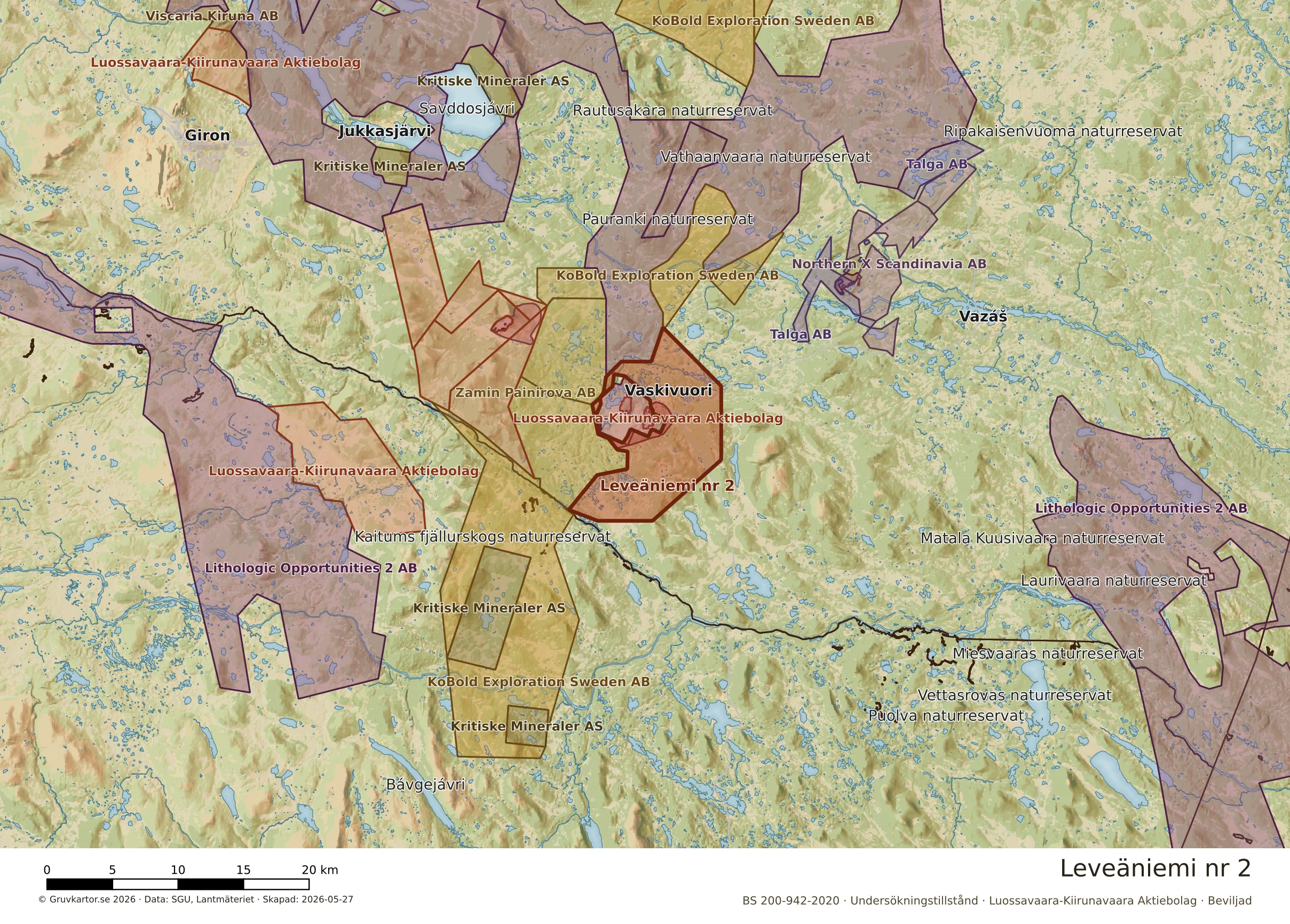 Översiktskarta över Leveäniemi nr 2 i sitt landskap