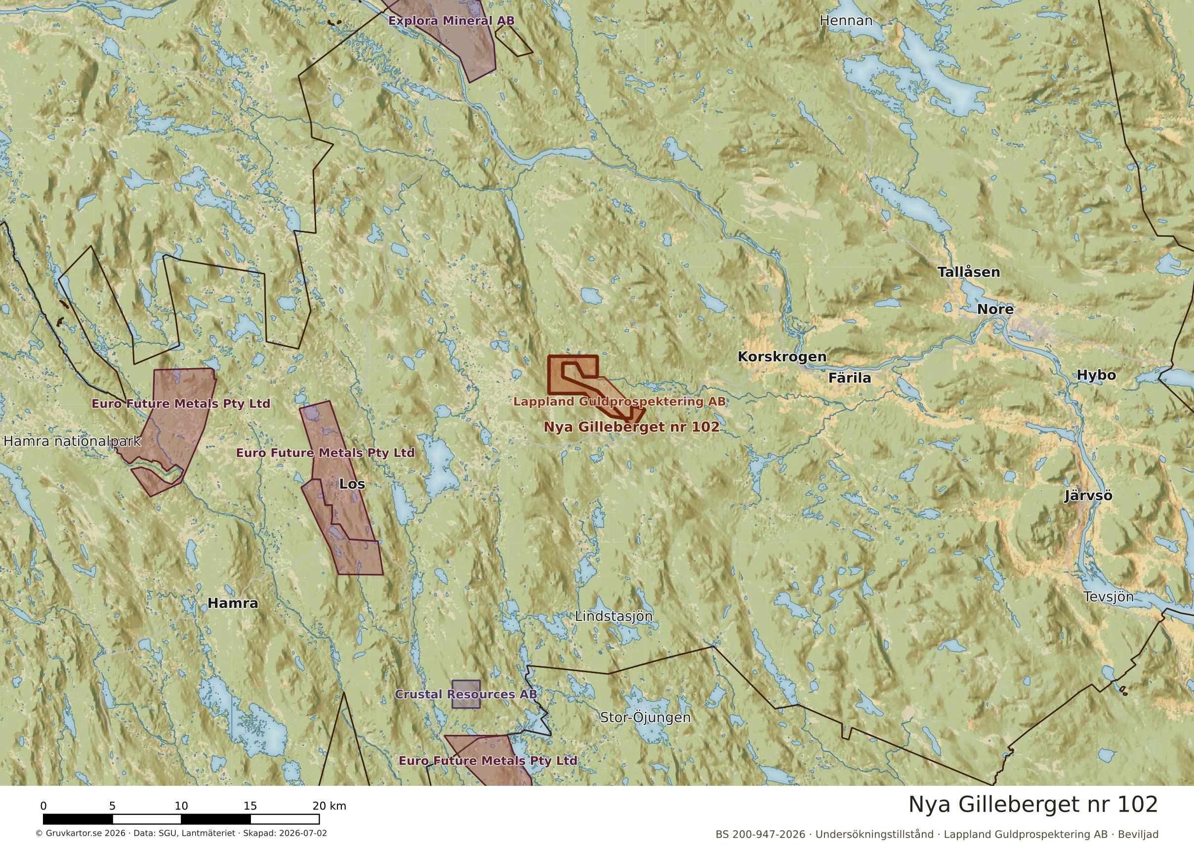 Översiktskarta över Nya Gilleberget nr 102 i sitt landskap