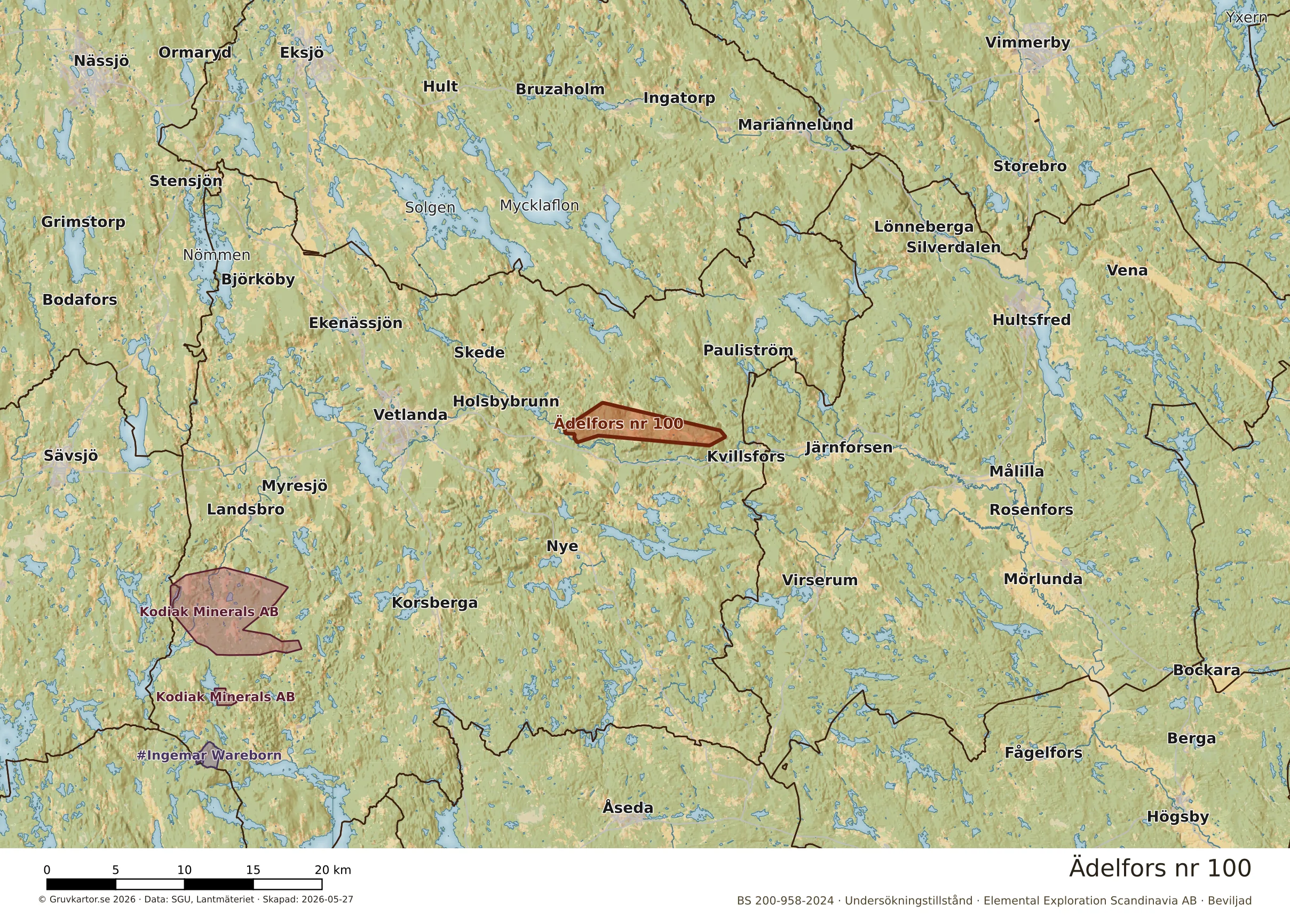 Översiktskarta över Ädelfors nr 100 i sitt landskap