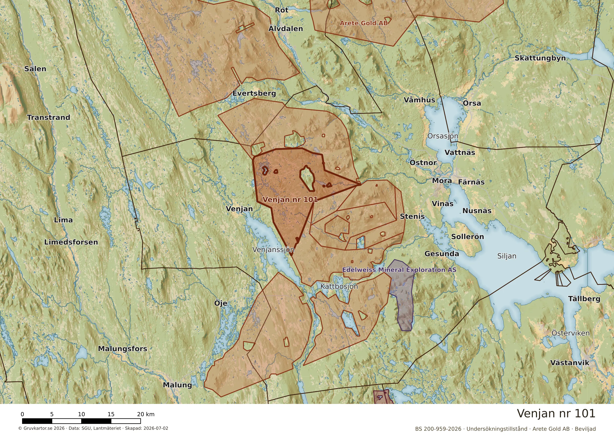 Översiktskarta över Venjan nr 101 i sitt landskap