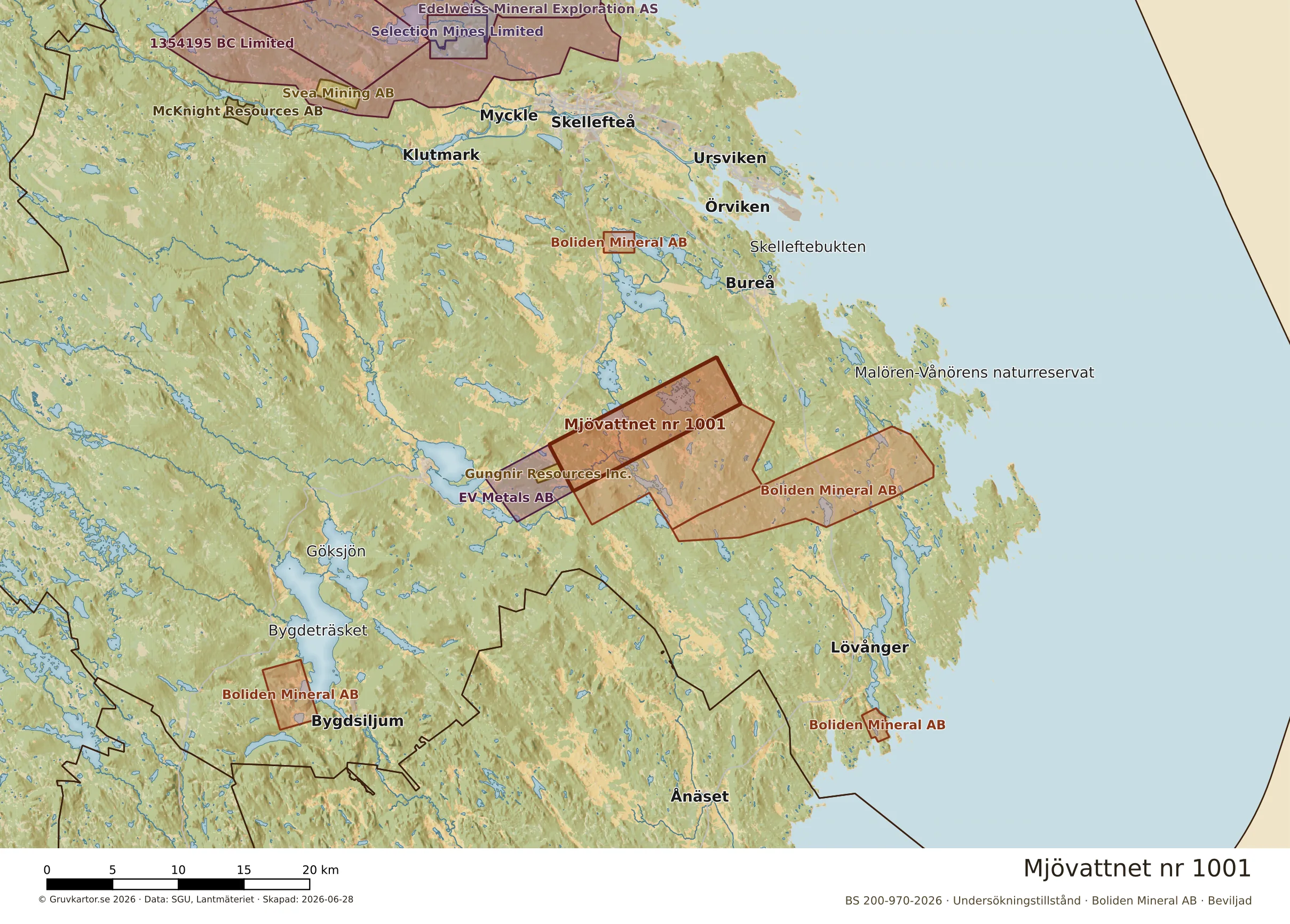 Översiktskarta över Mjövattnet nr 1001 i sitt landskap