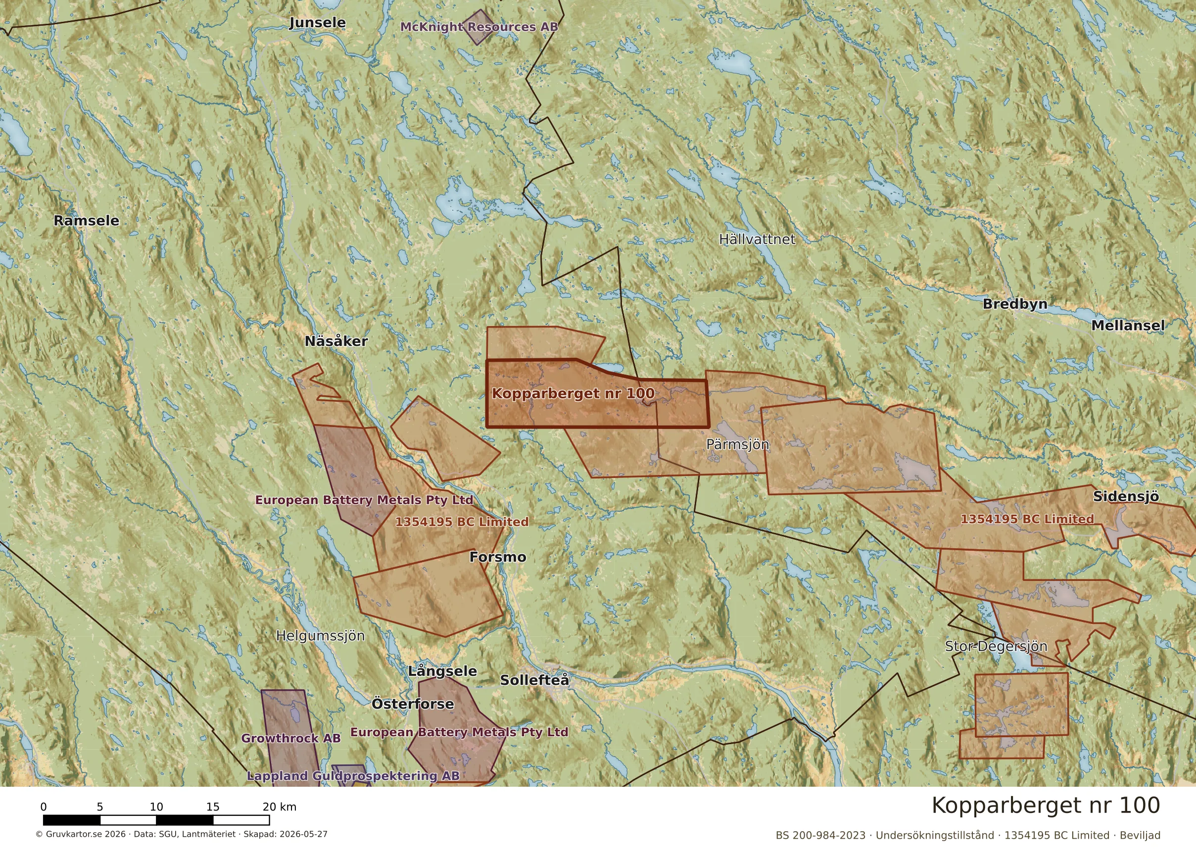 Översiktskarta över Kopparberget nr 100 i sitt landskap