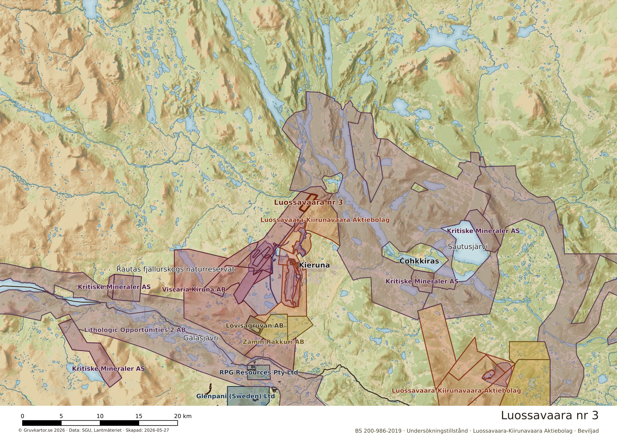 Översiktskarta över Luossavaara nr 3 i sitt landskap
