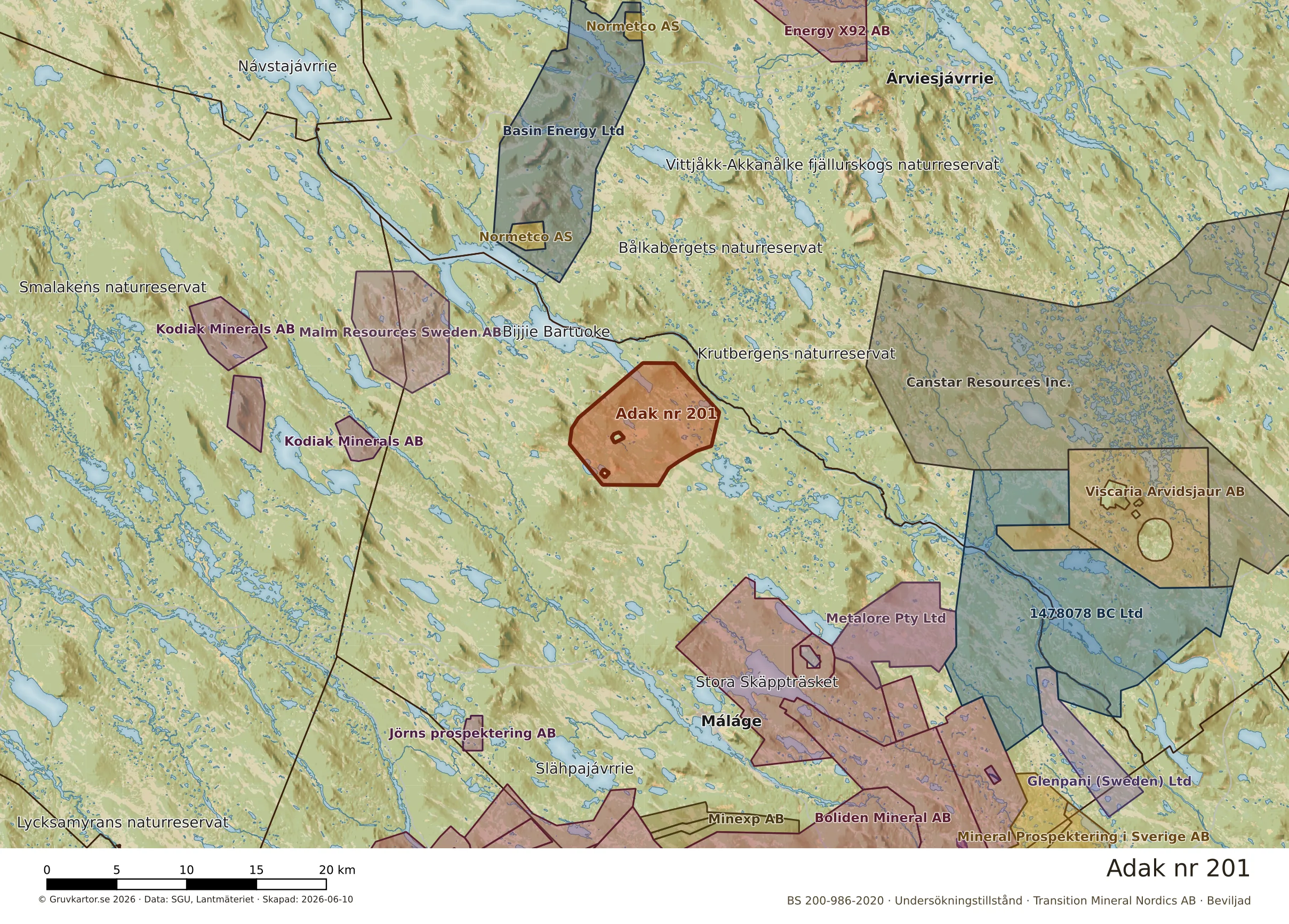 Översiktskarta över Adak nr 201 i sitt landskap