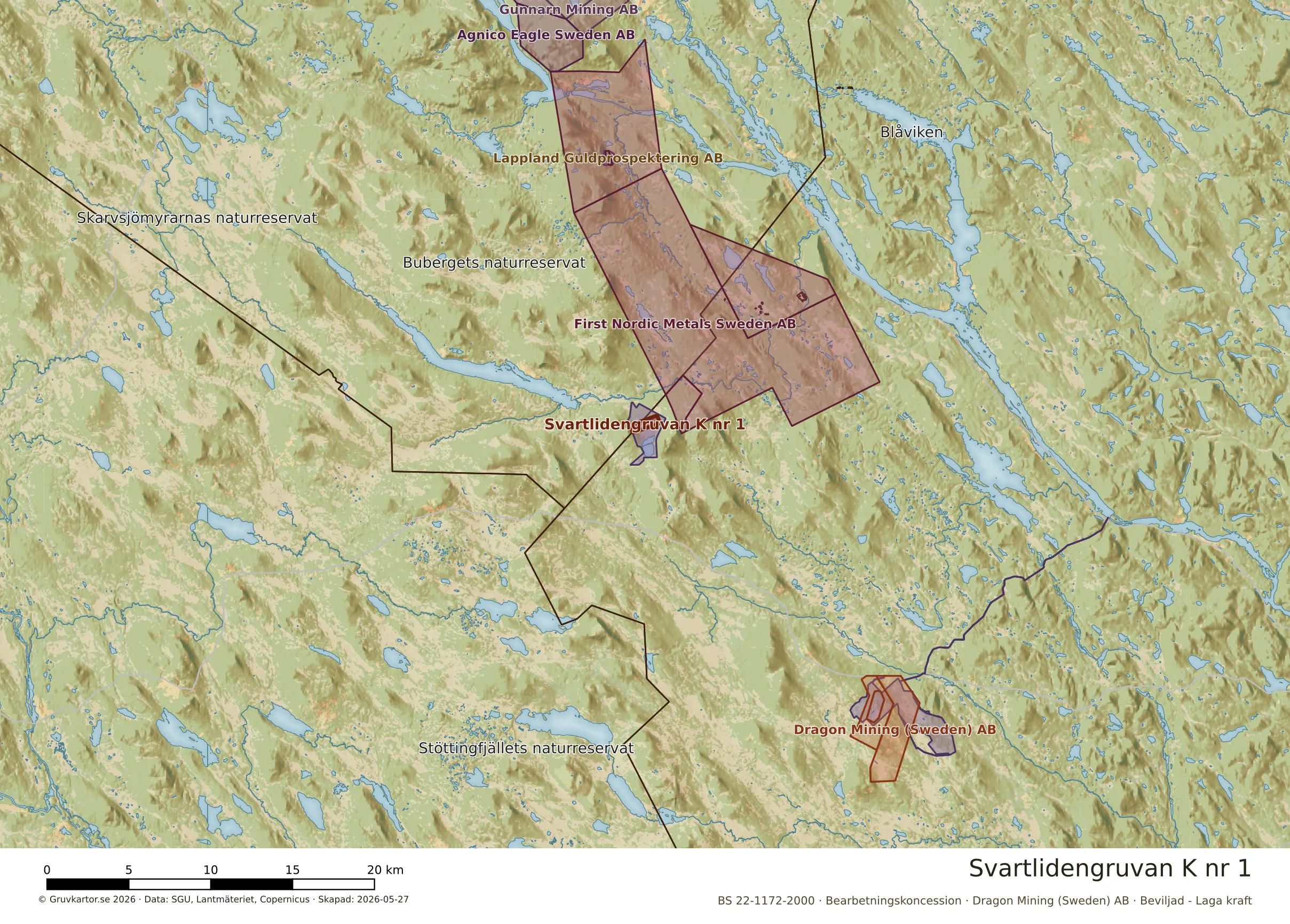 Översiktskarta över Svartlidengruvan K nr 1 i sitt landskap