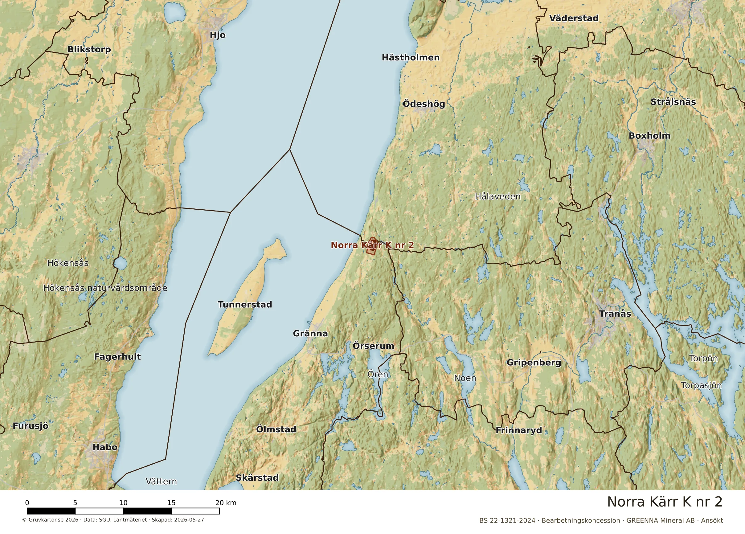 Översiktskarta över Norra Kärr K nr 2 i sitt landskap