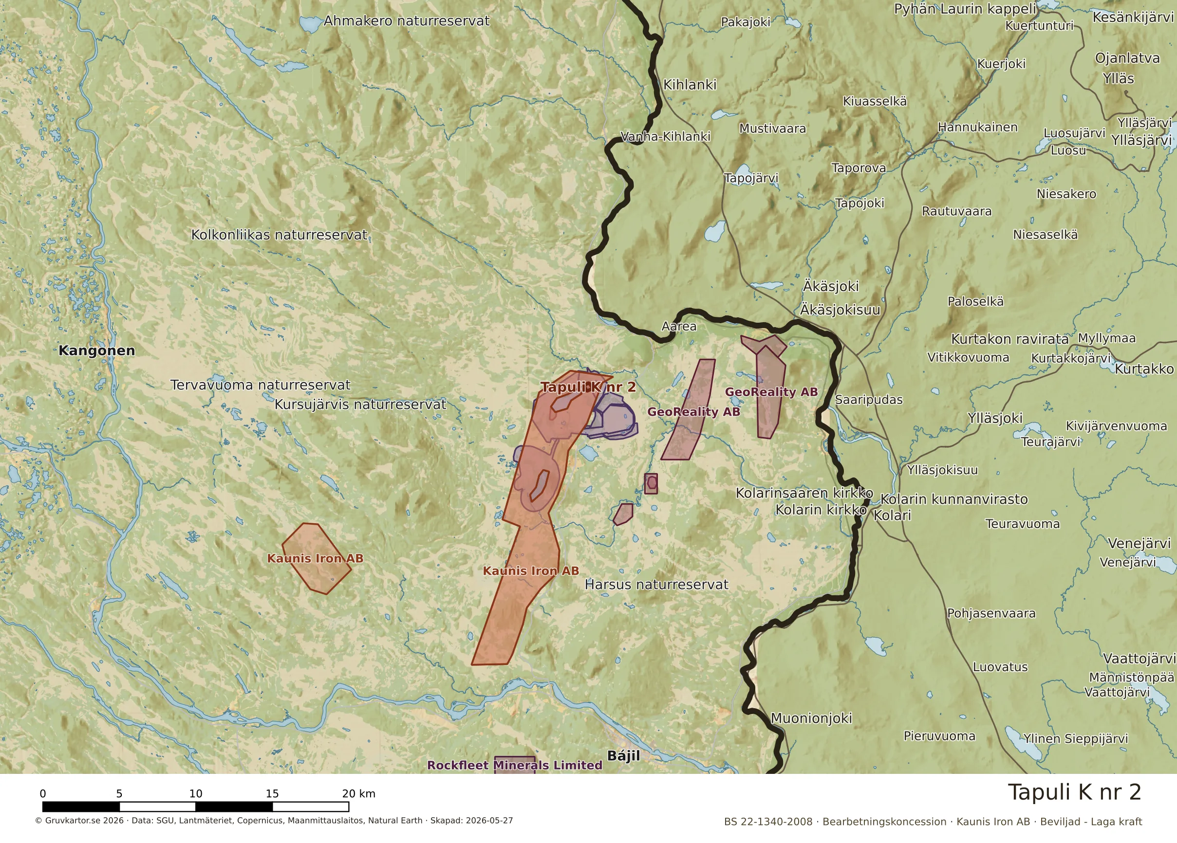 Översiktskarta över Tapuli K nr 2 i sitt landskap