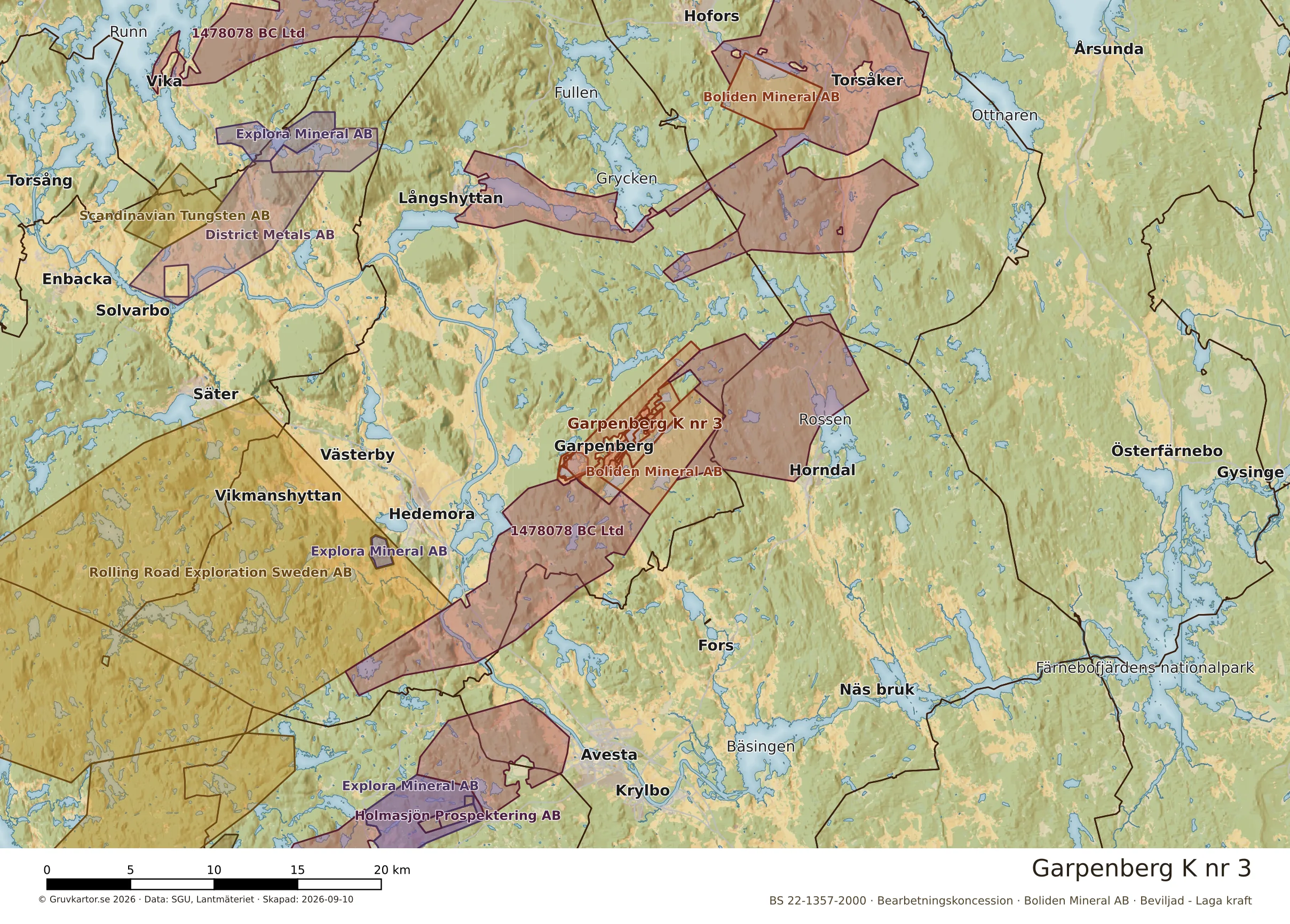 Översiktskarta över Garpenberg K nr 3 i sitt landskap