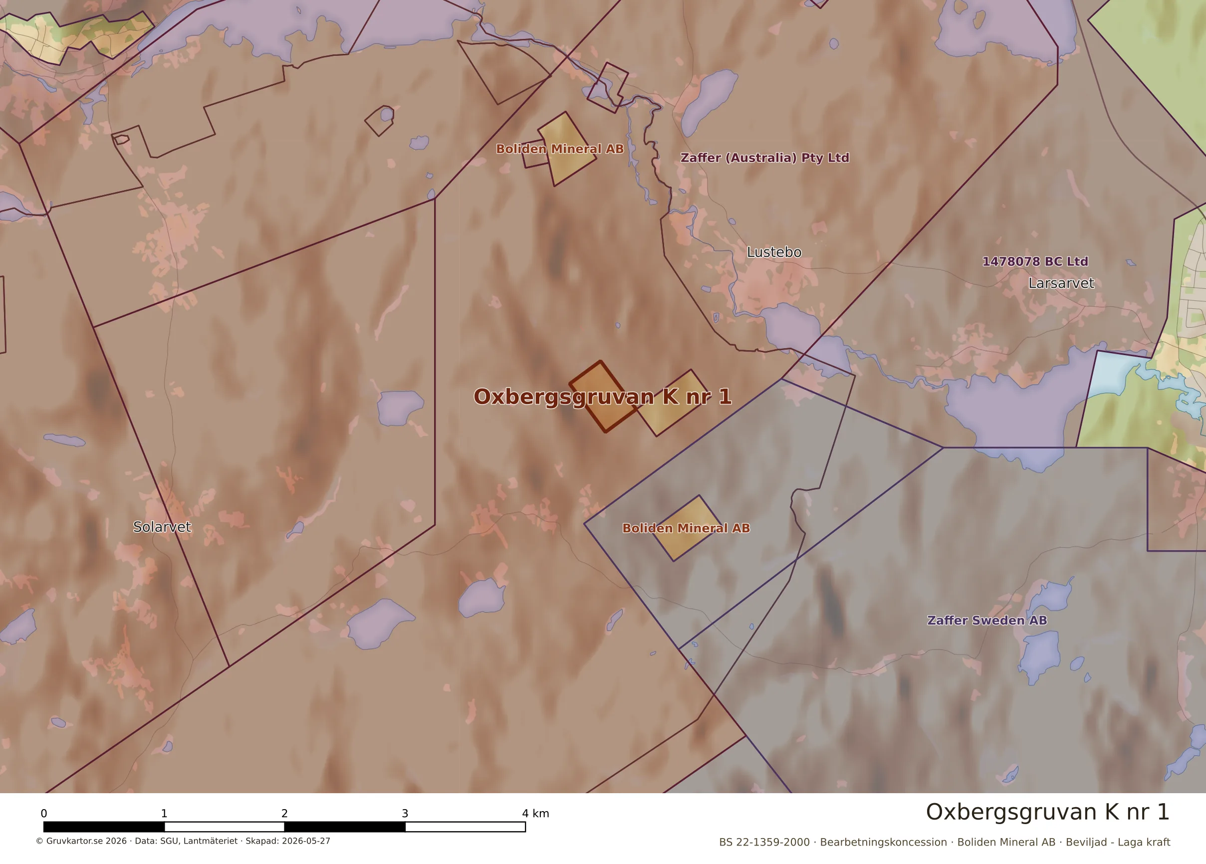 Närkarta över Oxbergsgruvan K nr 1