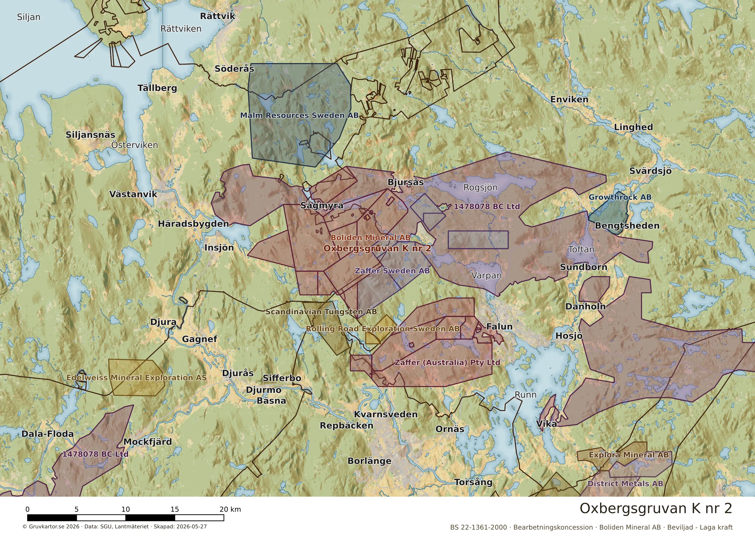 Översiktskarta över Oxbergsgruvan K nr 2 i sitt landskap