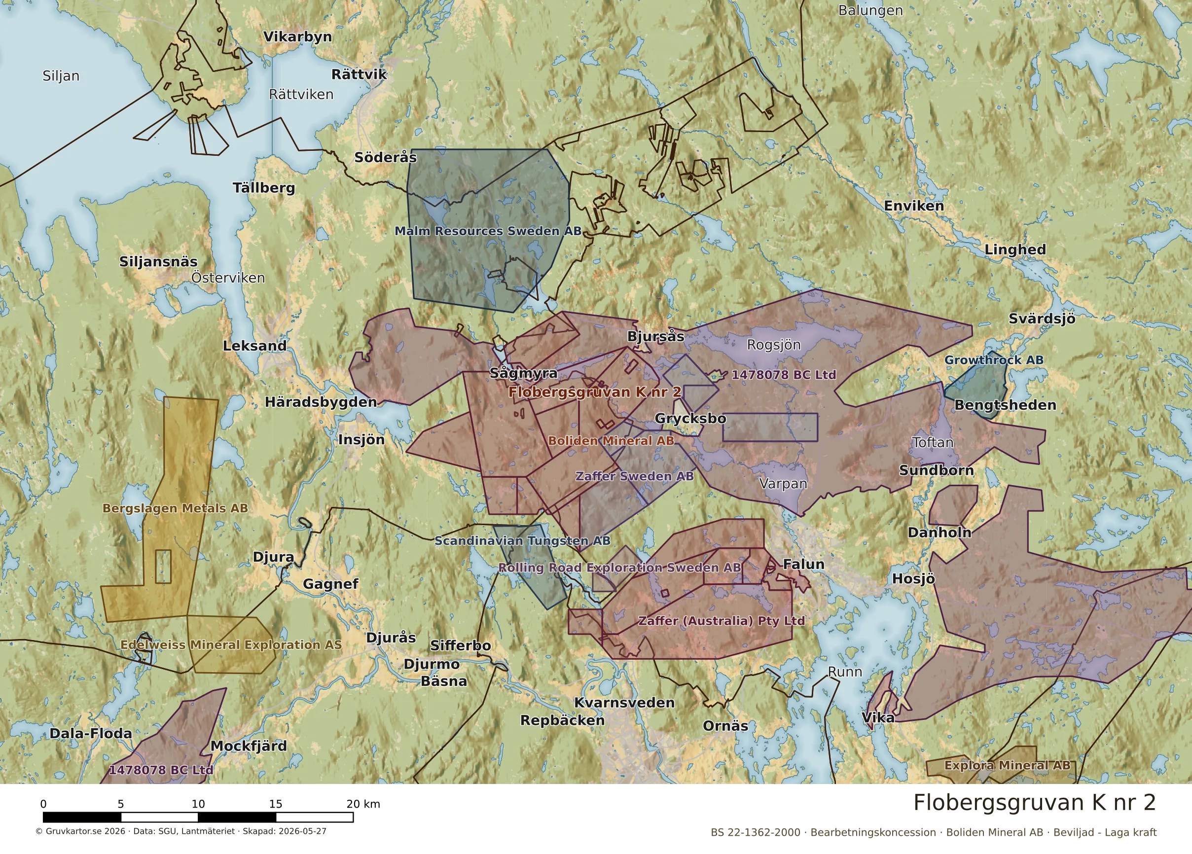 Översiktskarta över Flobergsgruvan K nr 2 i sitt landskap