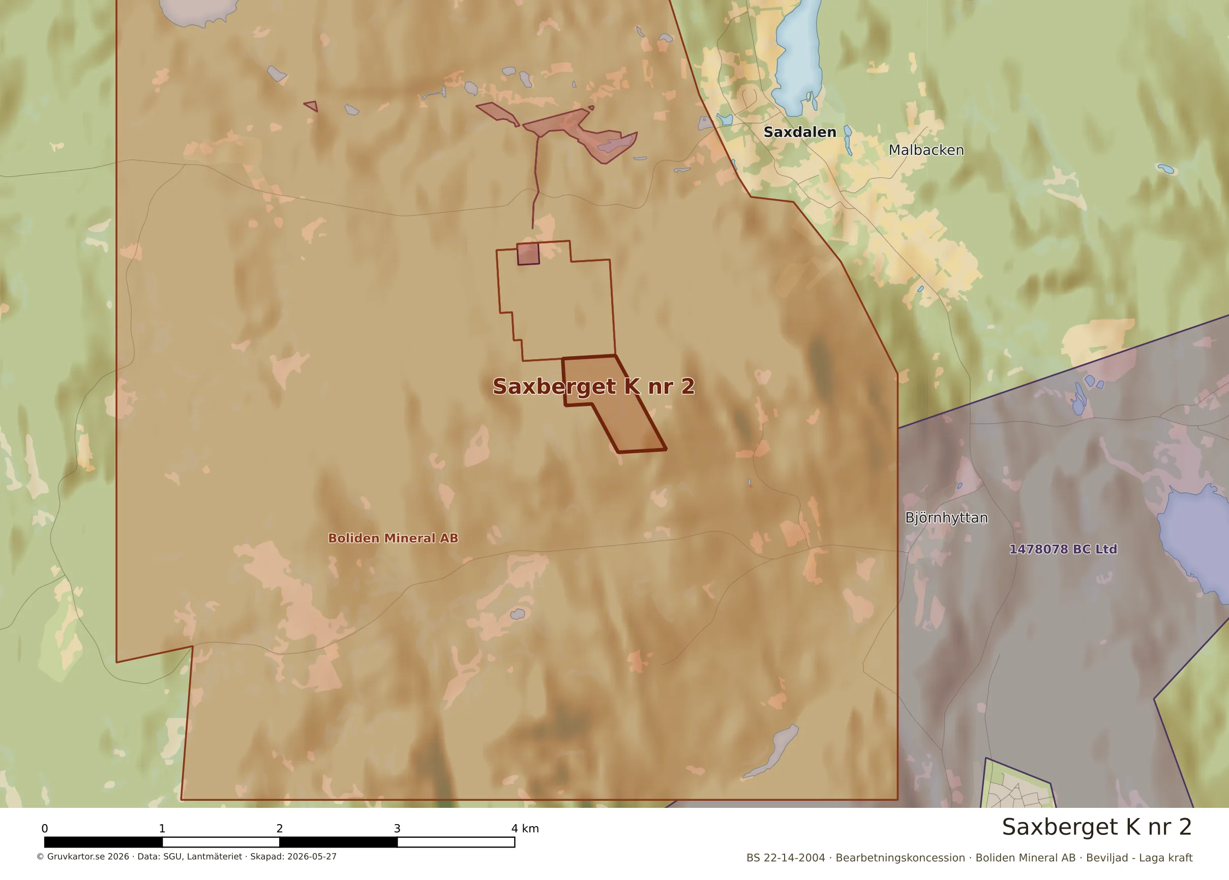 Närkarta över Saxberget K nr 2